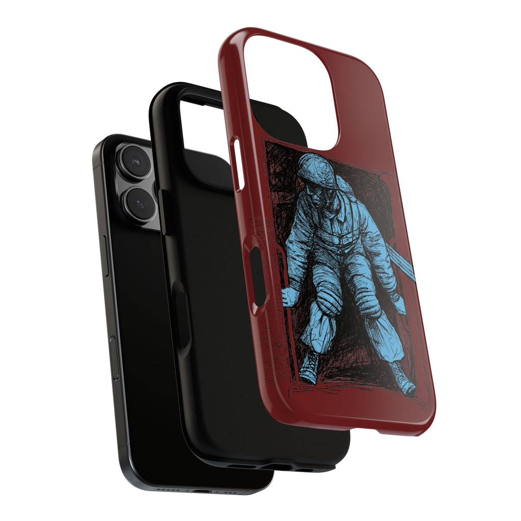 Fallschirmjäger Phone Case | WWII German Paratrooper Hand-Drawn Art | Maroon & Cambridge Blue Tough Case