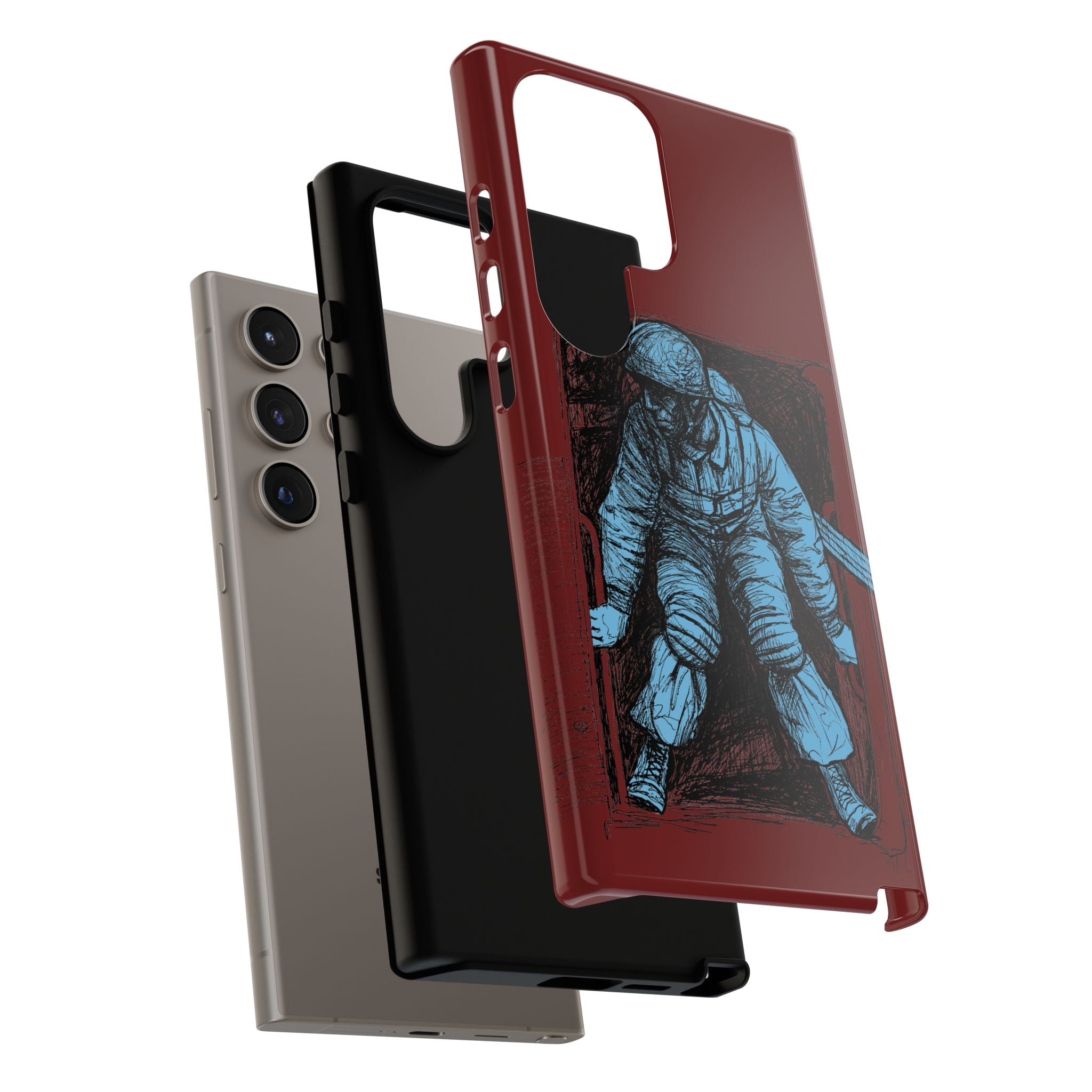 Fallschirmjäger Phone Case | WWII German Paratrooper Hand-Drawn Art | Maroon & Cambridge Blue Tough Case