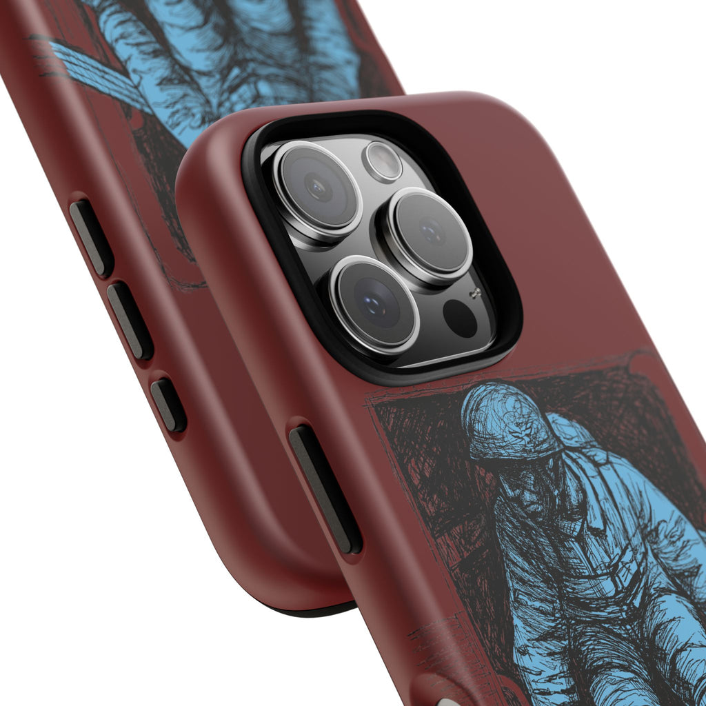 Fallschirmjäger Phone Case | WWII German Paratrooper Hand-Drawn Art | Maroon & Cambridge Blue Tough Case