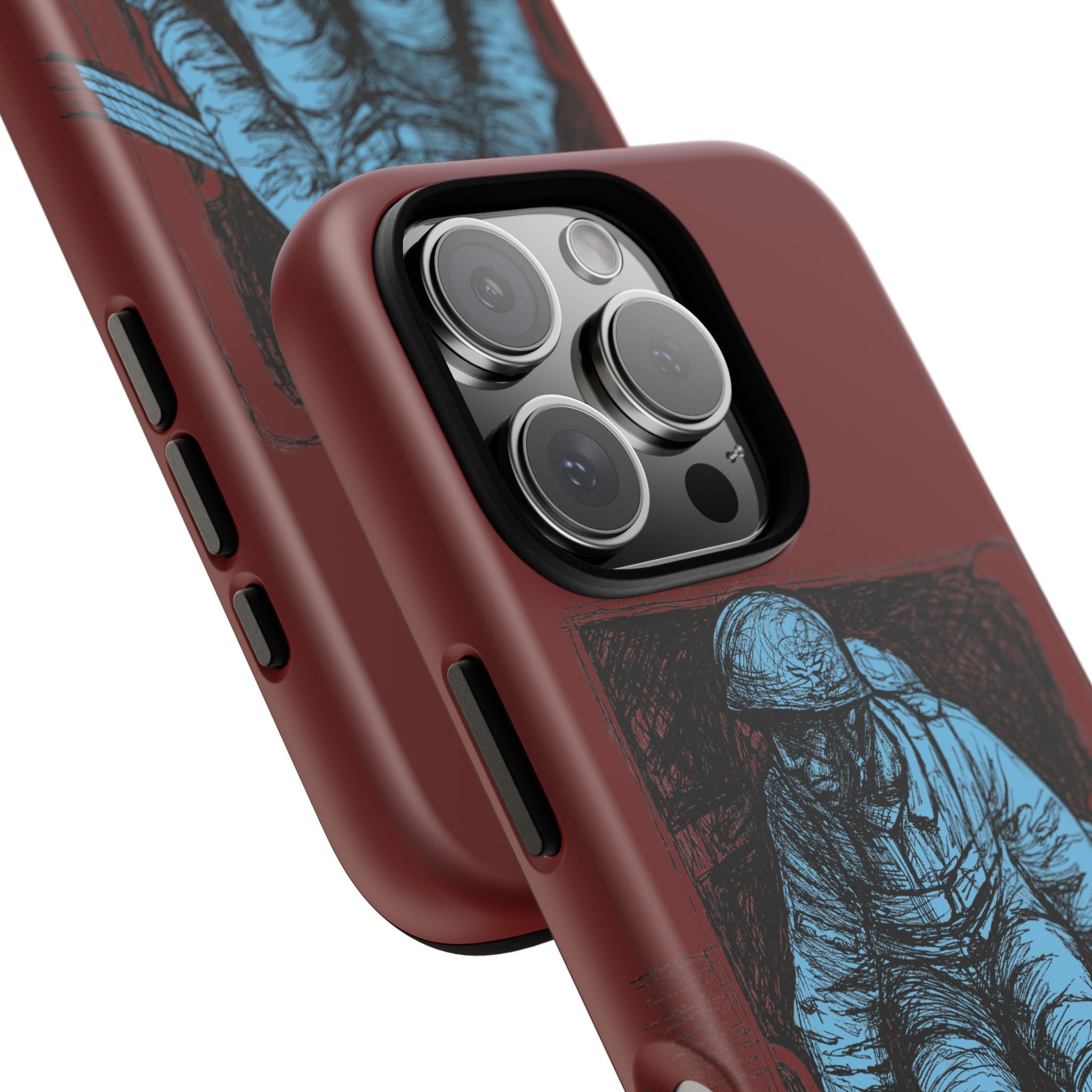 Fallschirmjäger Phone Case | WWII German Paratrooper Hand-Drawn Art | Maroon & Cambridge Blue Tough Case
