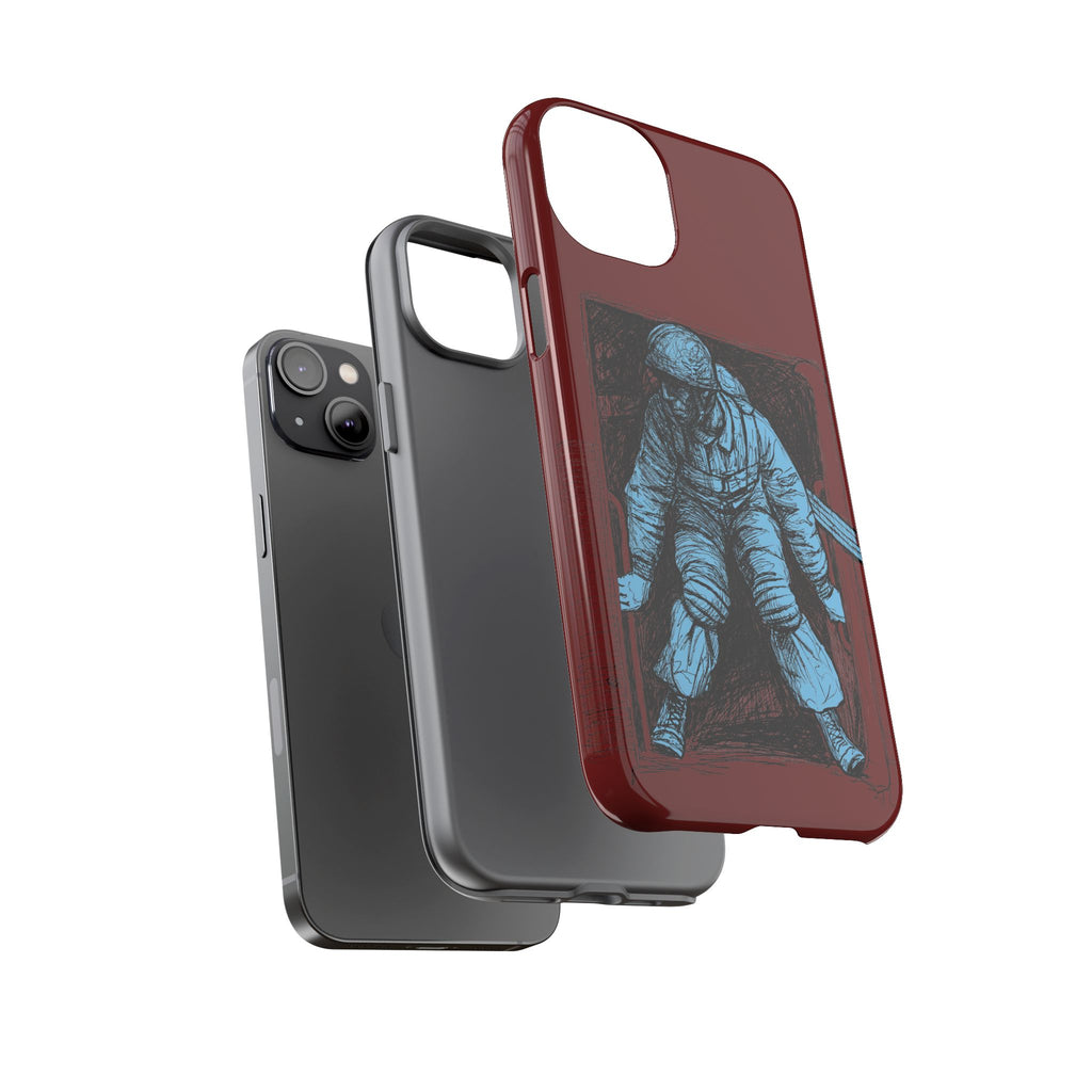 Fallschirmjäger Phone Case | WWII German Paratrooper Hand-Drawn Art | Maroon & Cambridge Blue Tough Case