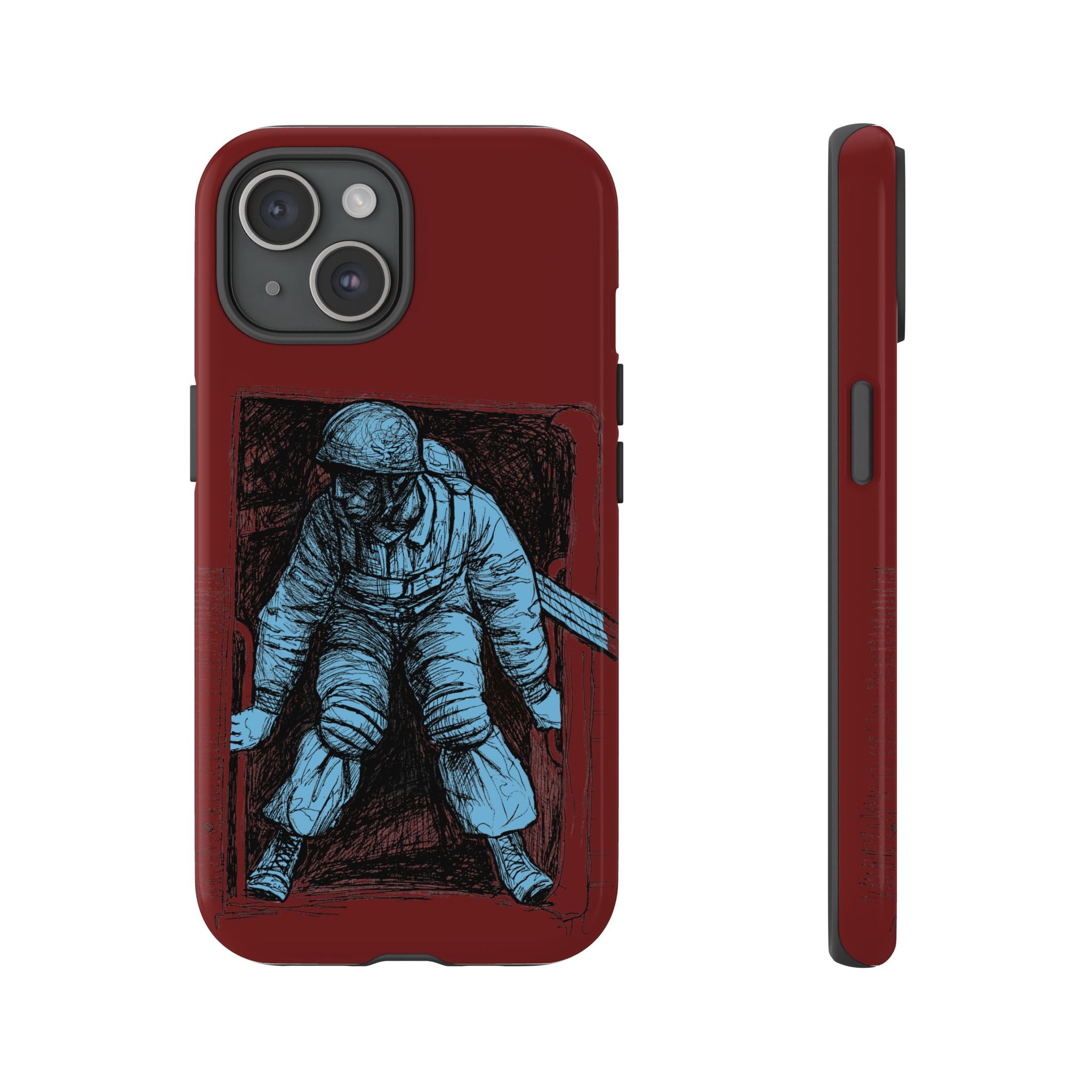 Fallschirmjäger Phone Case | WWII German Paratrooper Hand-Drawn Art | Maroon & Cambridge Blue Tough Case