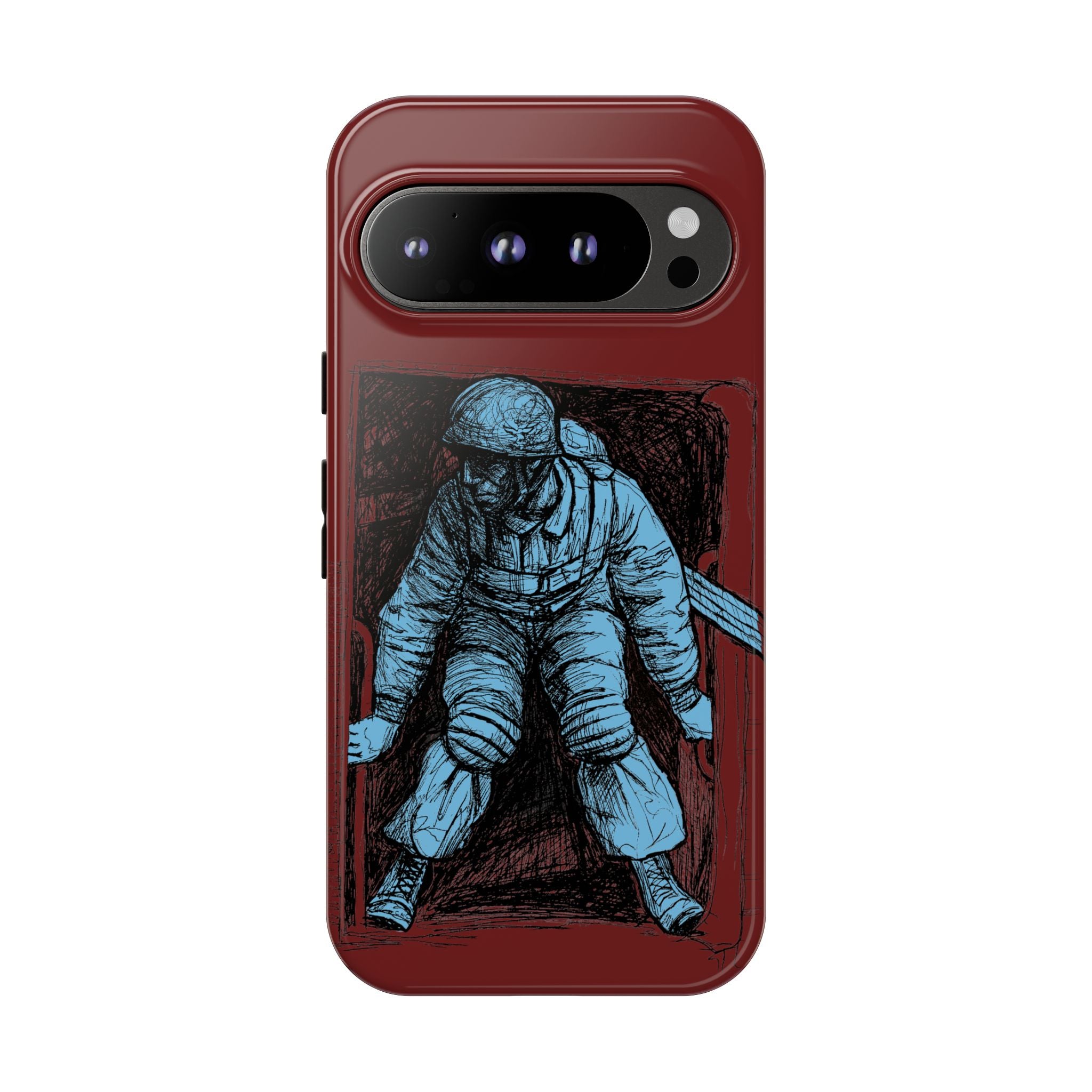 Fallschirmjäger Phone Case | WWII German Paratrooper Hand-Drawn Art | Maroon & Cambridge Blue Tough Case