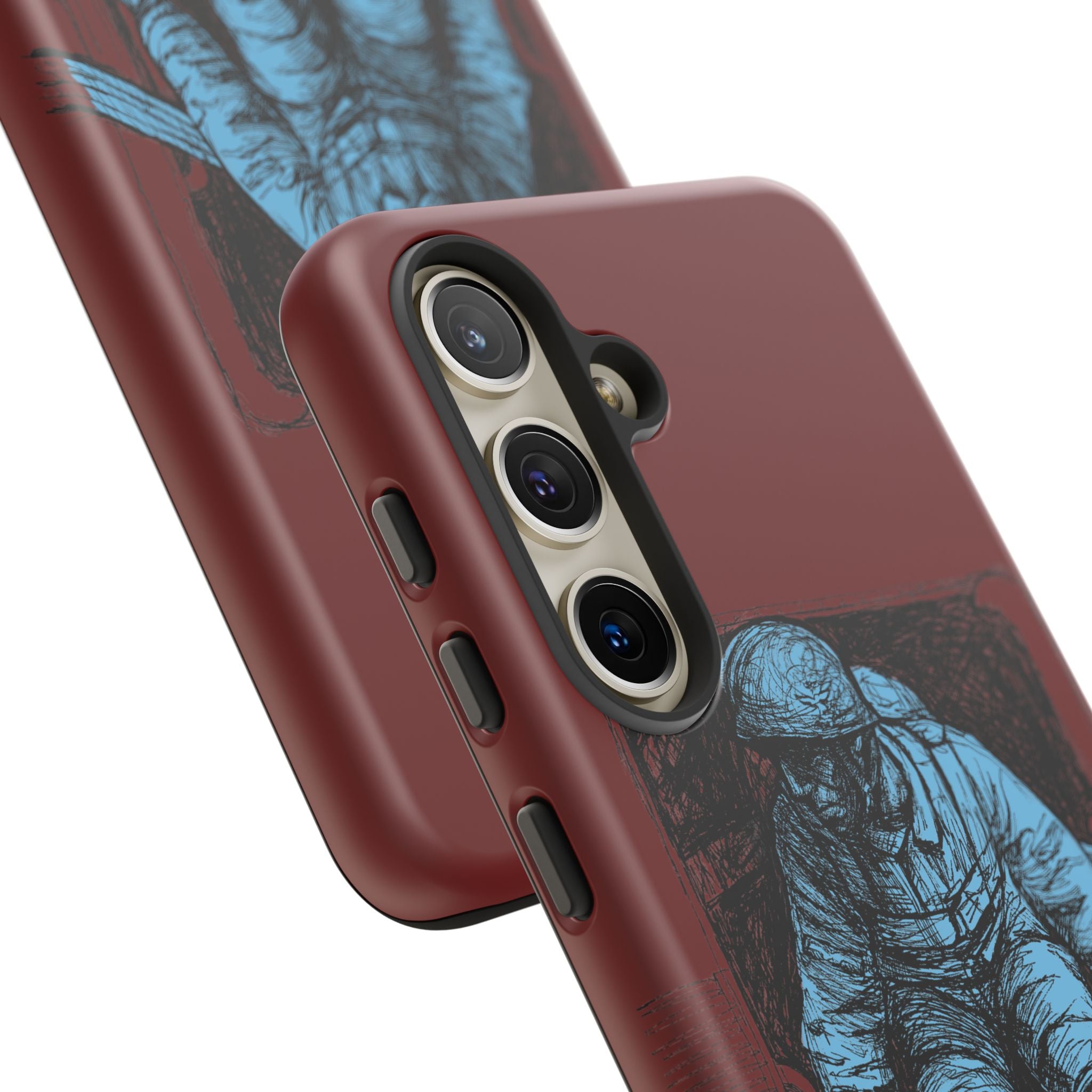 Fallschirmjäger Phone Case | WWII German Paratrooper Hand-Drawn Art | Maroon & Cambridge Blue Tough Case