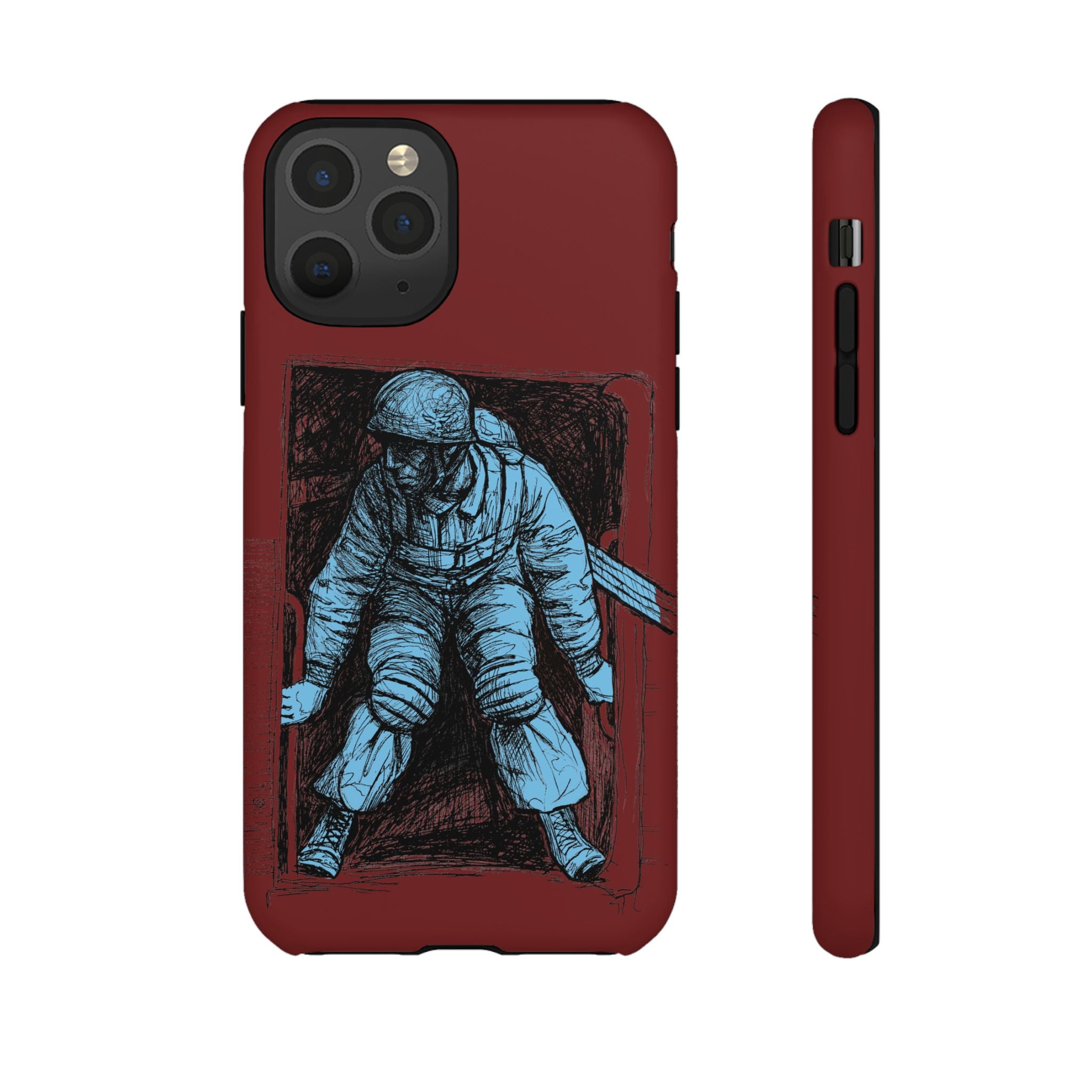 Fallschirmjäger Phone Case | WWII German Paratrooper Hand-Drawn Art | Maroon & Cambridge Blue Tough Case