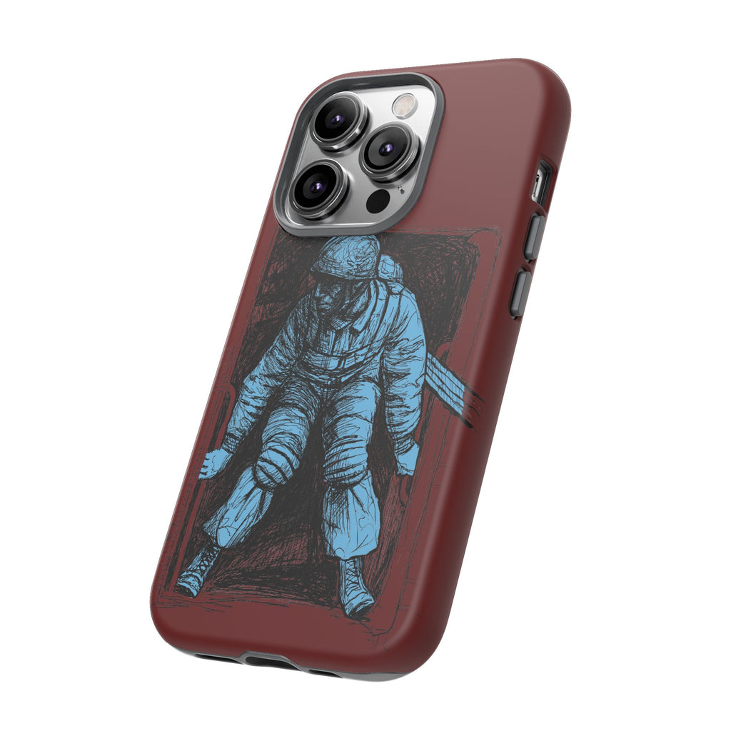 Fallschirmjäger Phone Case | WWII German Paratrooper Hand-Drawn Art | Maroon & Cambridge Blue Tough Case