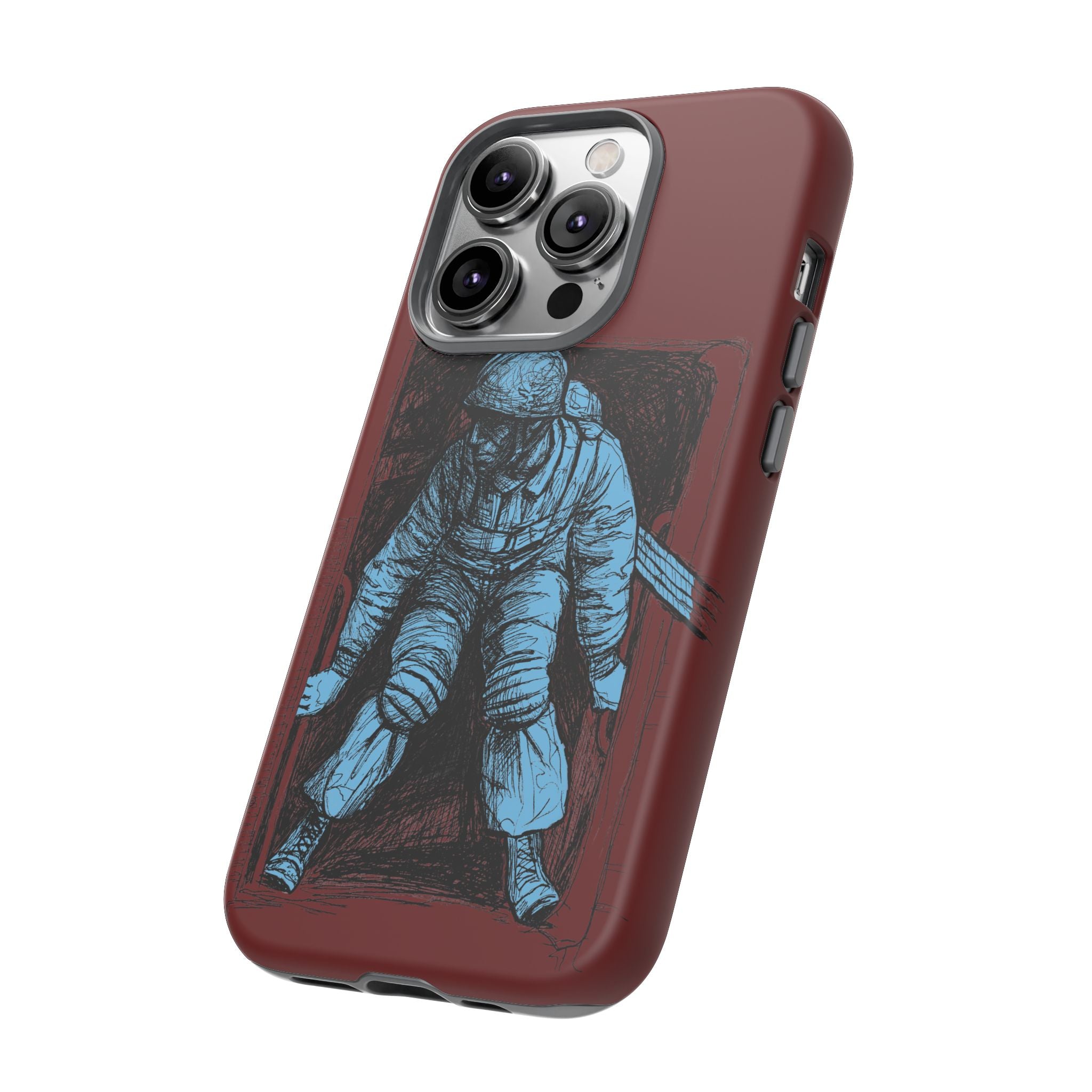 Fallschirmjäger Phone Case | WWII German Paratrooper Hand-Drawn Art | Maroon & Cambridge Blue Tough Case
