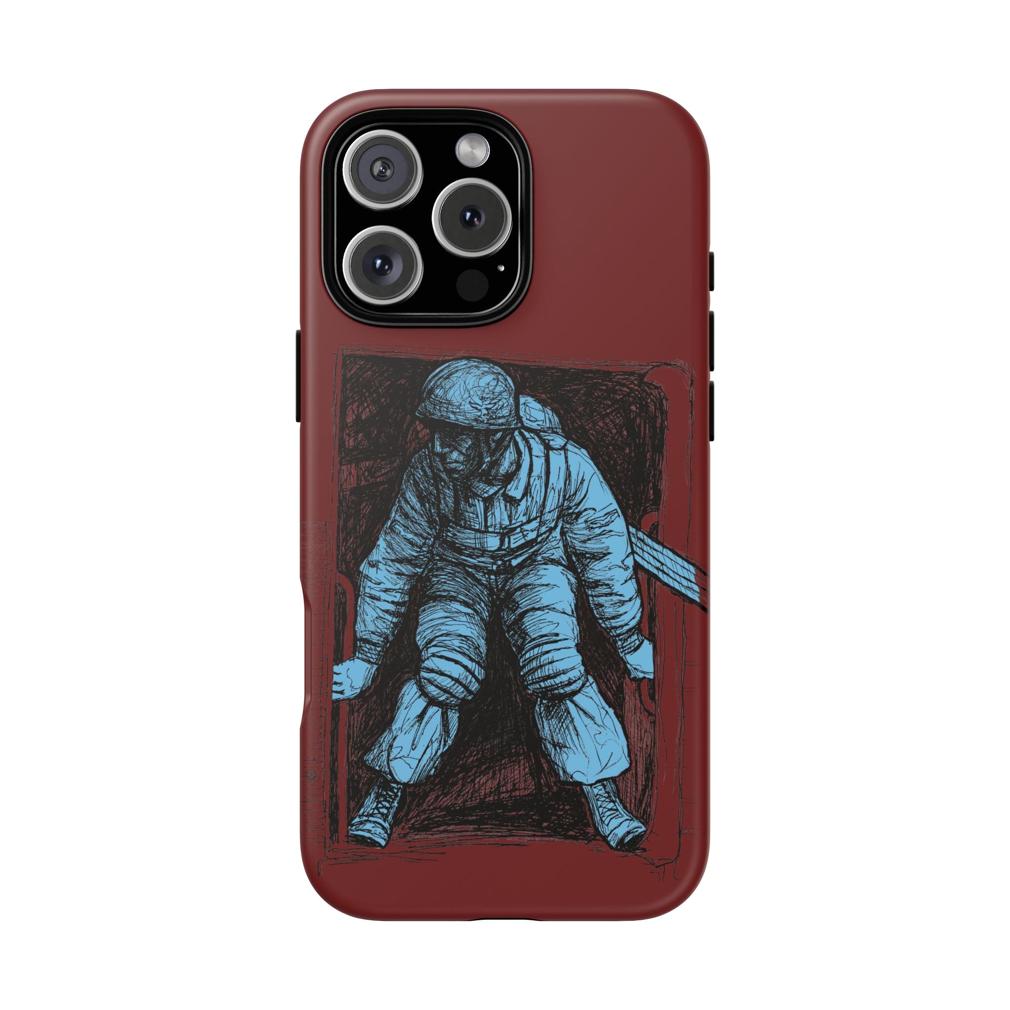 Fallschirmjäger Phone Case | WWII German Paratrooper Hand-Drawn Art | Maroon & Cambridge Blue Tough Case