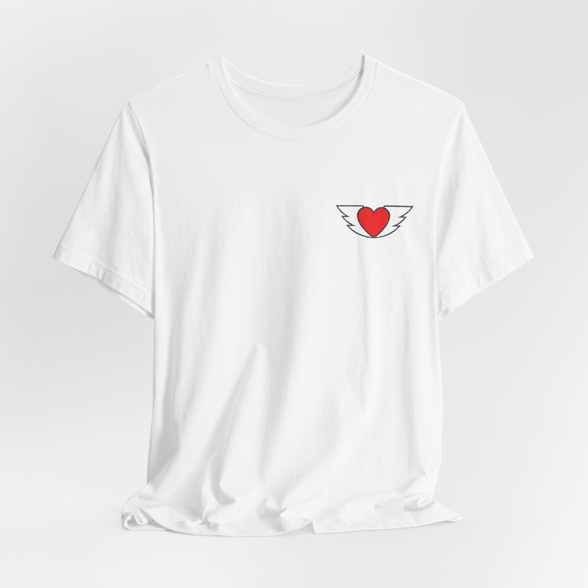 Love Graphic T-Shirt — Winged Heart Pocket + Distressed BACK LOVE Tee