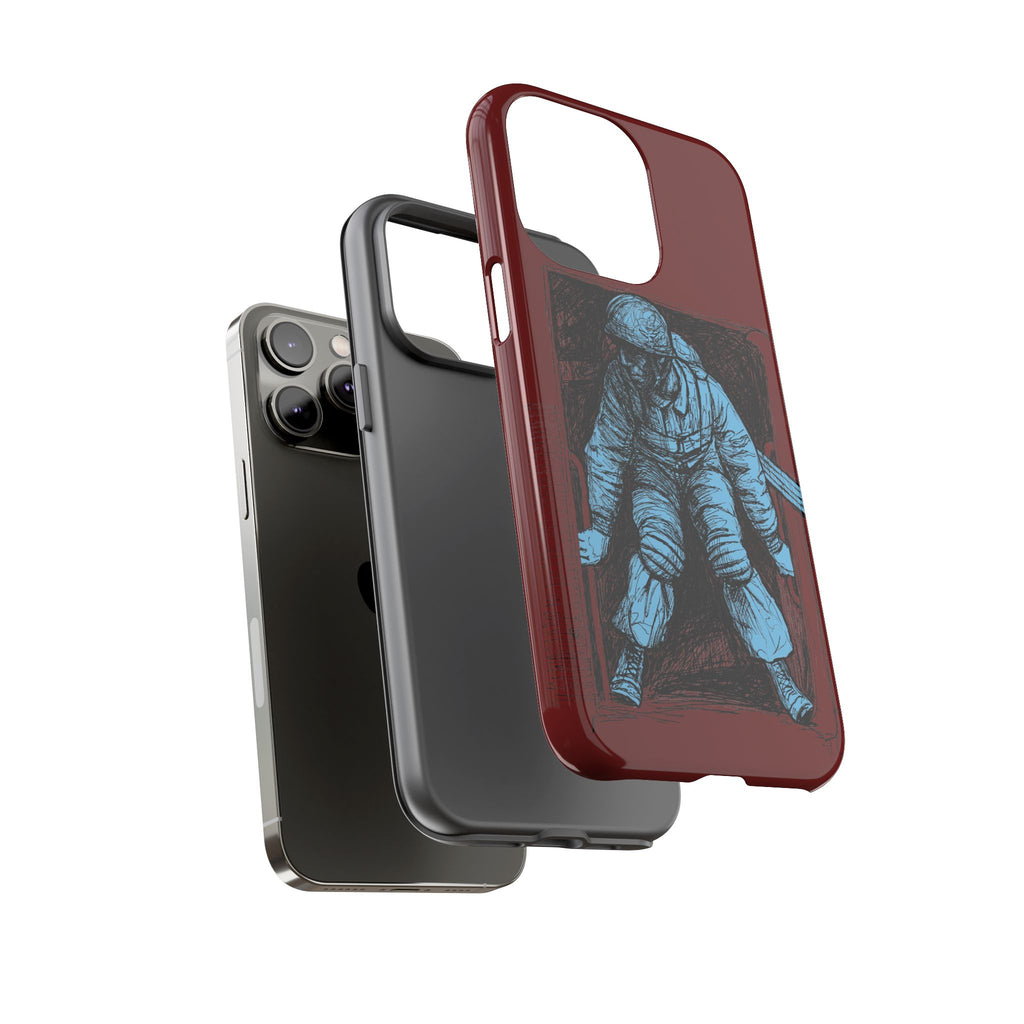 Fallschirmjäger Phone Case | WWII German Paratrooper Hand-Drawn Art | Maroon & Cambridge Blue Tough Case