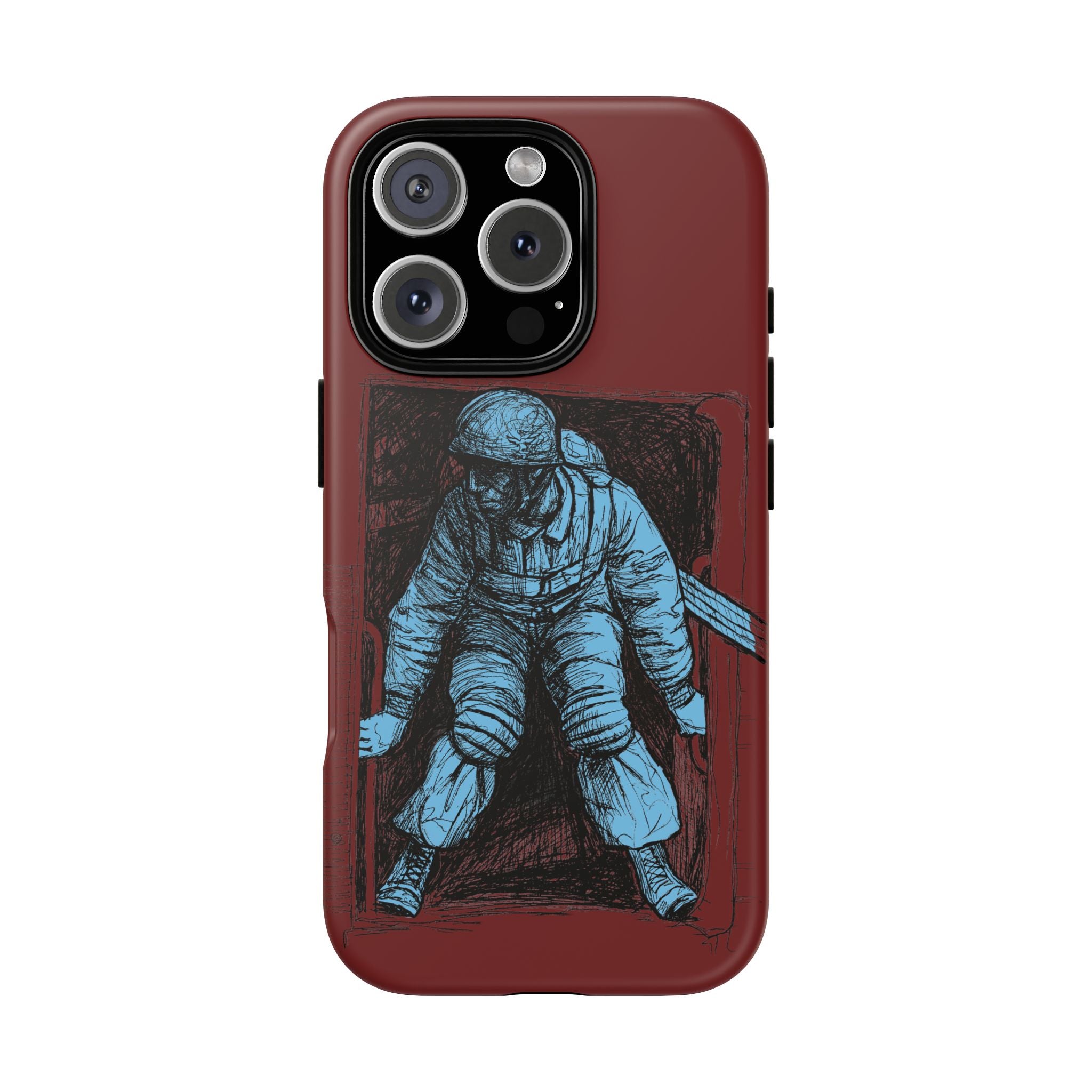 Fallschirmjäger Phone Case | WWII German Paratrooper Hand-Drawn Art | Maroon & Cambridge Blue Tough Case