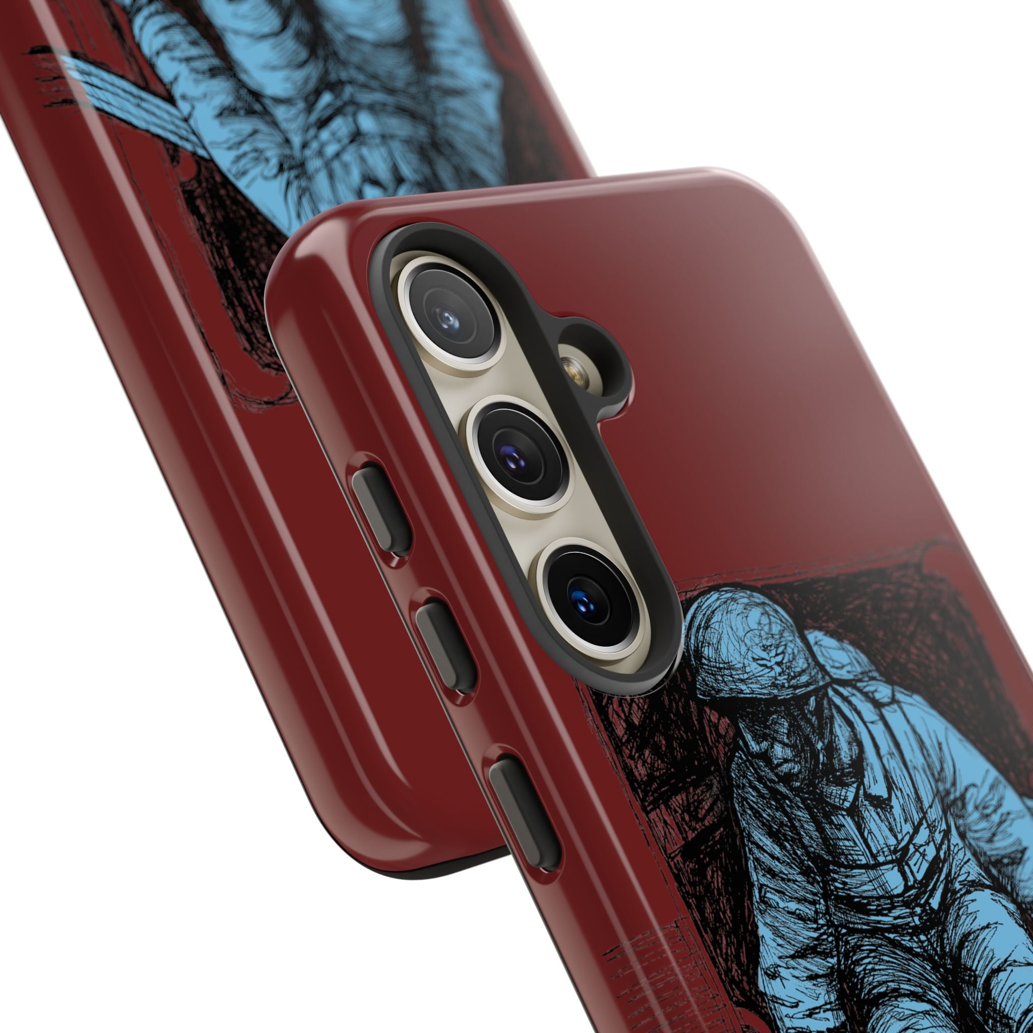 Fallschirmjäger Phone Case | WWII German Paratrooper Hand-Drawn Art | Maroon & Cambridge Blue Tough Case