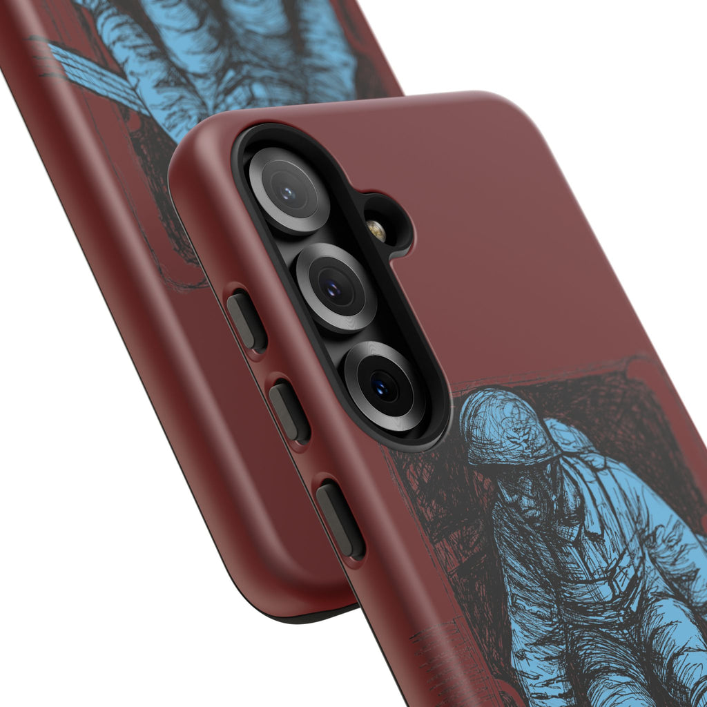 Fallschirmjäger Phone Case | WWII German Paratrooper Hand-Drawn Art | Maroon & Cambridge Blue Tough Case