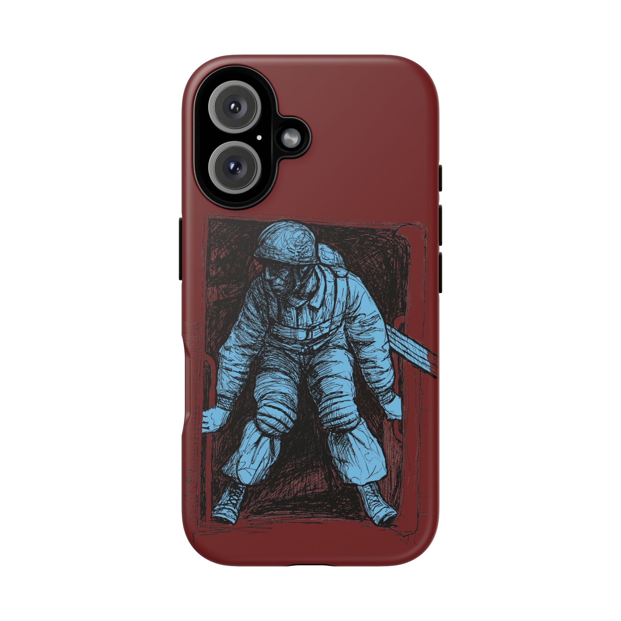 Fallschirmjäger Phone Case | WWII German Paratrooper Hand-Drawn Art | Maroon & Cambridge Blue Tough Case