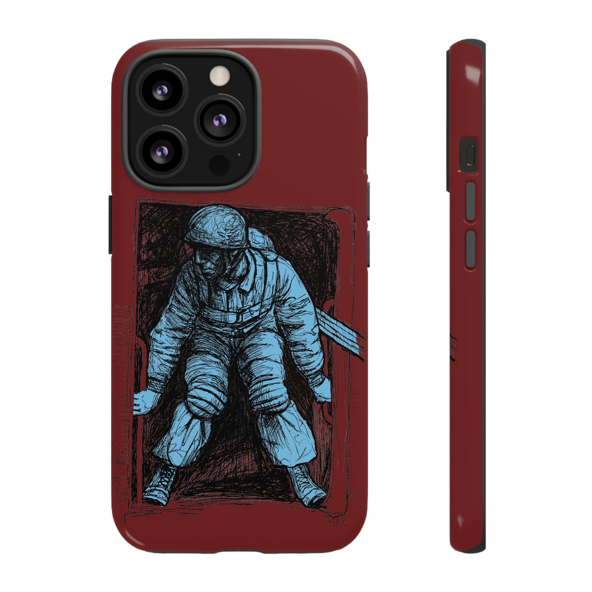 Fallschirmjäger Phone Case | WWII German Paratrooper Hand-Drawn Art | Maroon & Cambridge Blue Tough Case