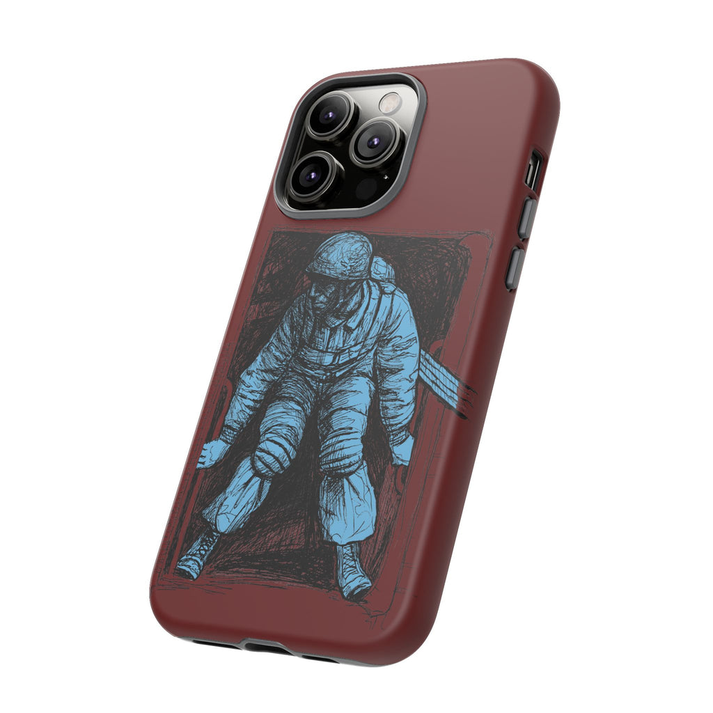Fallschirmjäger Phone Case | WWII German Paratrooper Hand-Drawn Art | Maroon & Cambridge Blue Tough Case