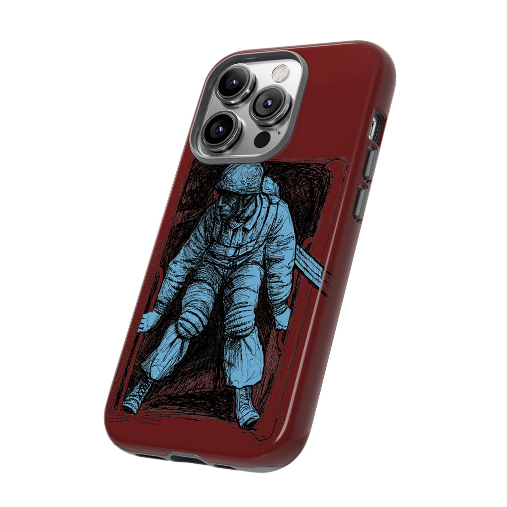 Fallschirmjäger Phone Case | WWII German Paratrooper Hand-Drawn Art | Maroon & Cambridge Blue Tough Case