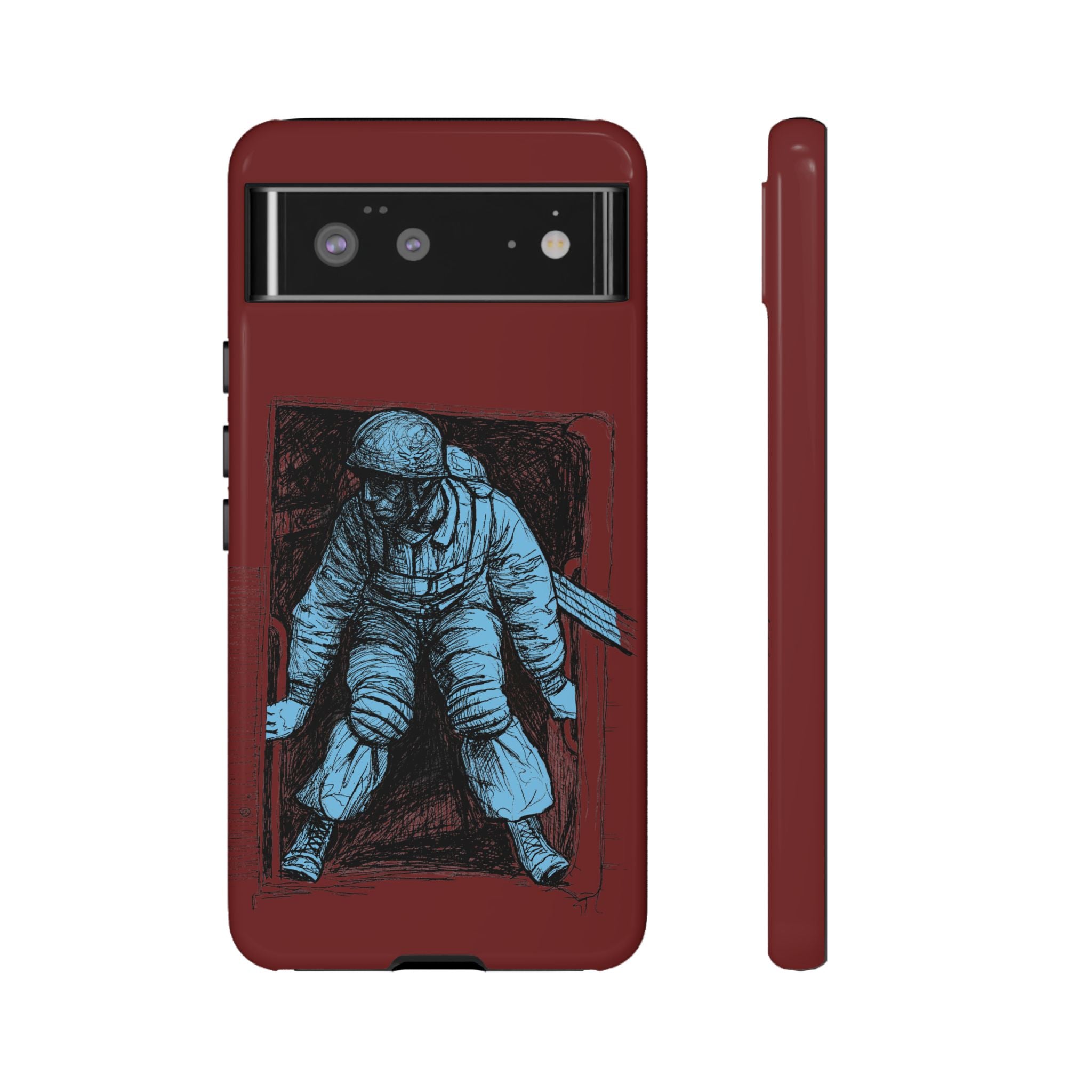 Fallschirmjäger Phone Case | WWII German Paratrooper Hand-Drawn Art | Maroon & Cambridge Blue Tough Case