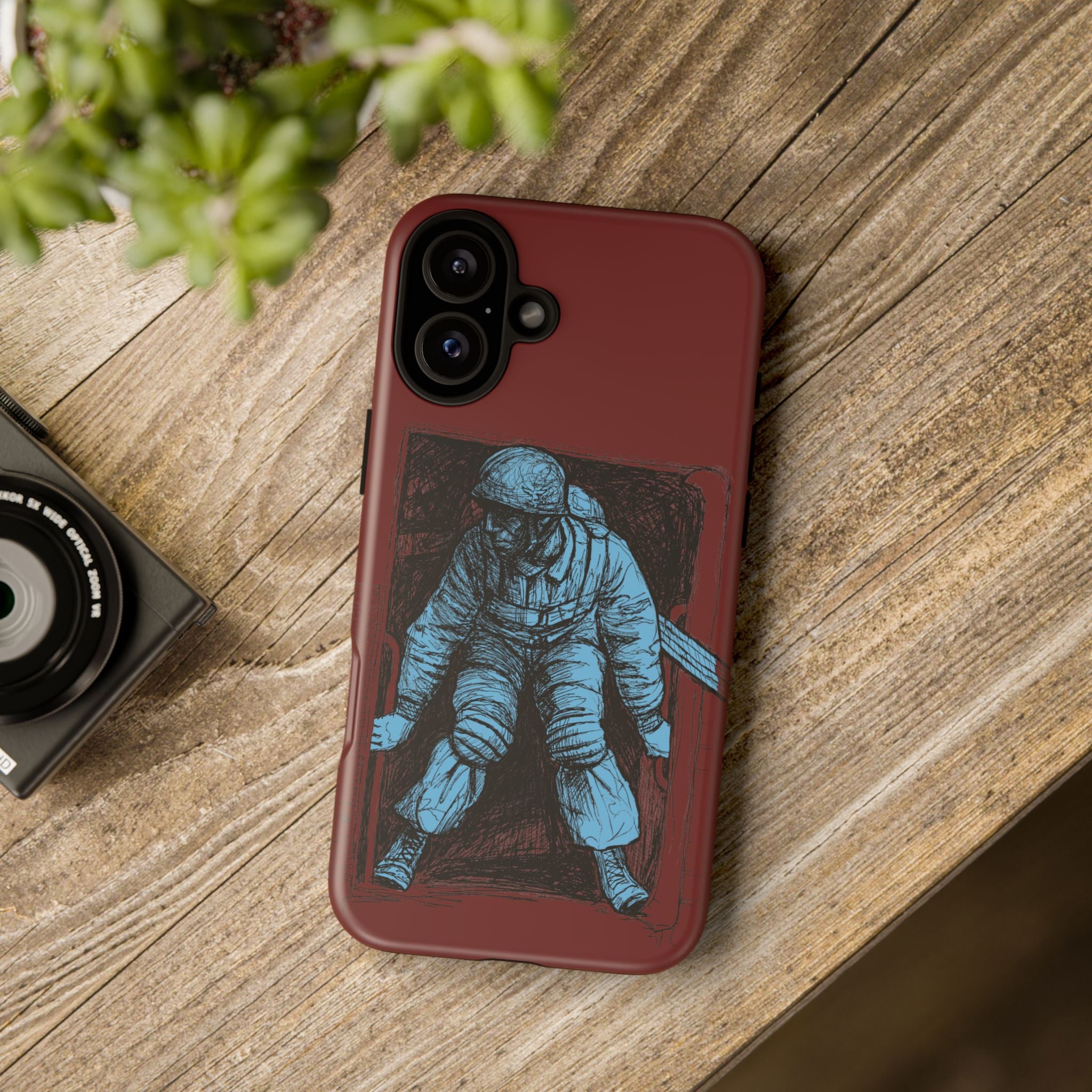 Fallschirmjäger Phone Case | WWII German Paratrooper Hand-Drawn Art | Maroon & Cambridge Blue Tough Case