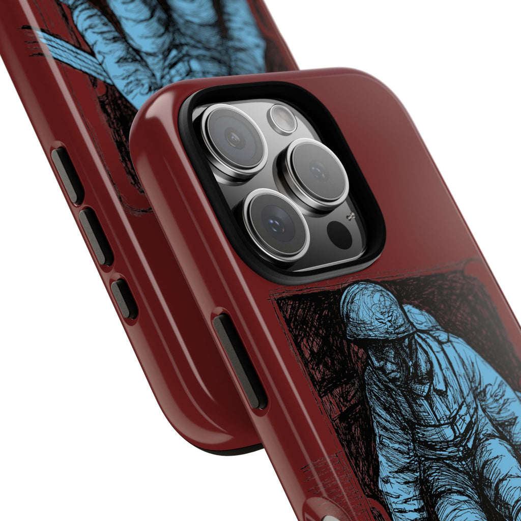 Fallschirmjäger Phone Case | WWII German Paratrooper Hand-Drawn Art | Maroon & Cambridge Blue Tough Case