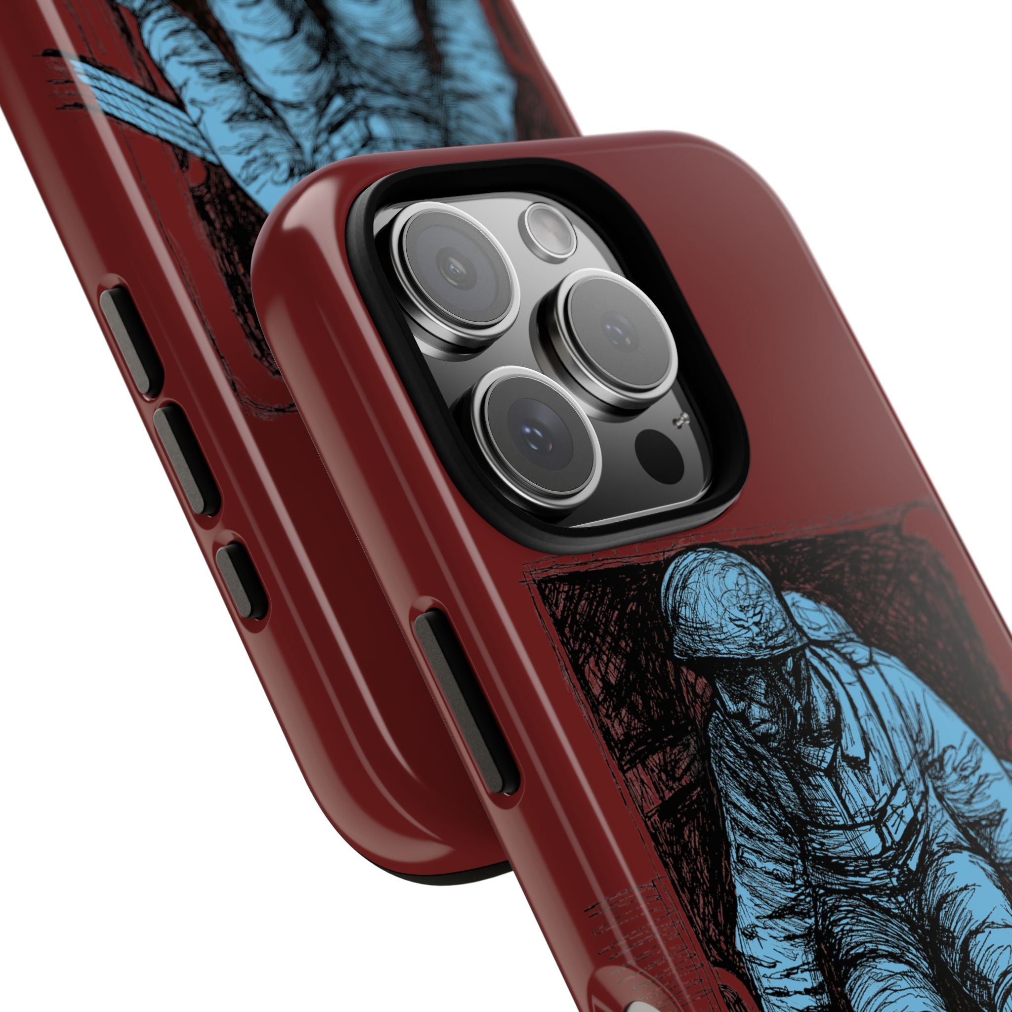 Fallschirmjäger Phone Case | WWII German Paratrooper Hand-Drawn Art | Maroon & Cambridge Blue Tough Case