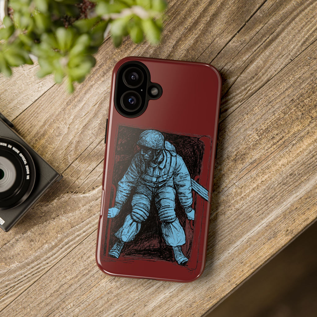 Fallschirmjäger Phone Case | WWII German Paratrooper Hand-Drawn Art | Maroon & Cambridge Blue Tough Case