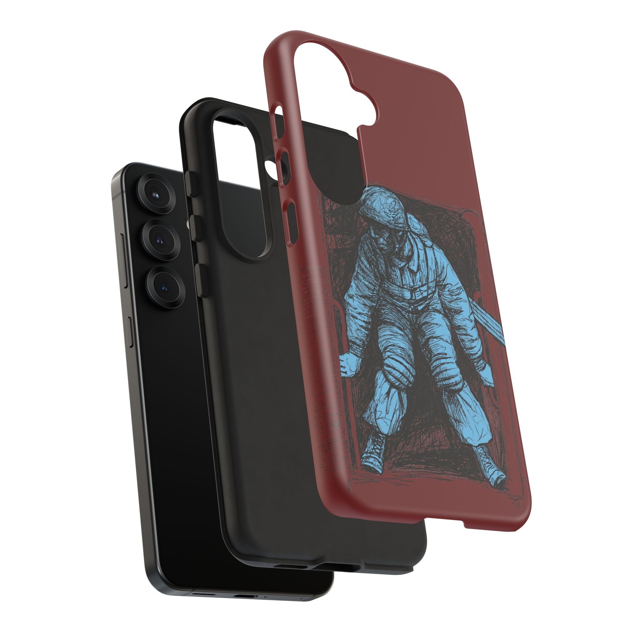 Fallschirmjäger Phone Case | WWII German Paratrooper Hand-Drawn Art | Maroon & Cambridge Blue Tough Case