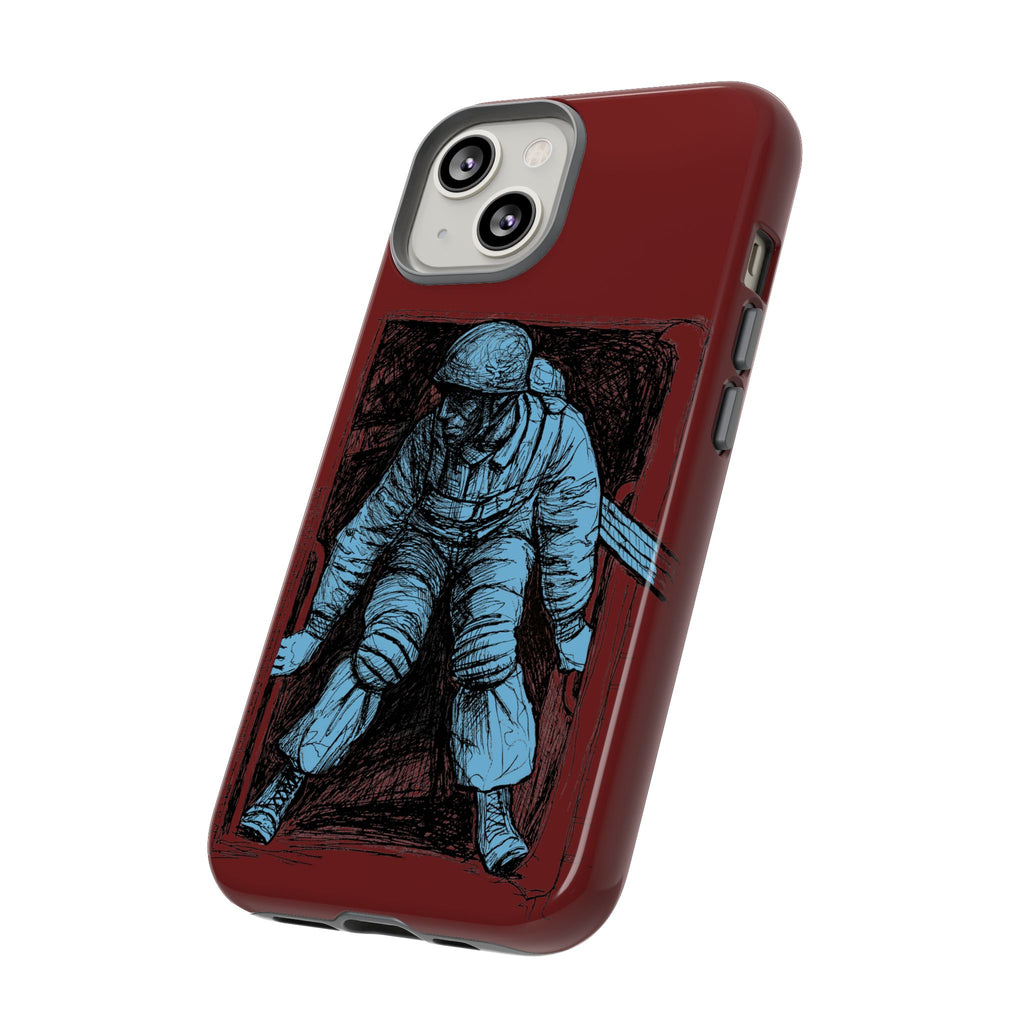 Fallschirmjäger Phone Case | WWII German Paratrooper Hand-Drawn Art | Maroon & Cambridge Blue Tough Case