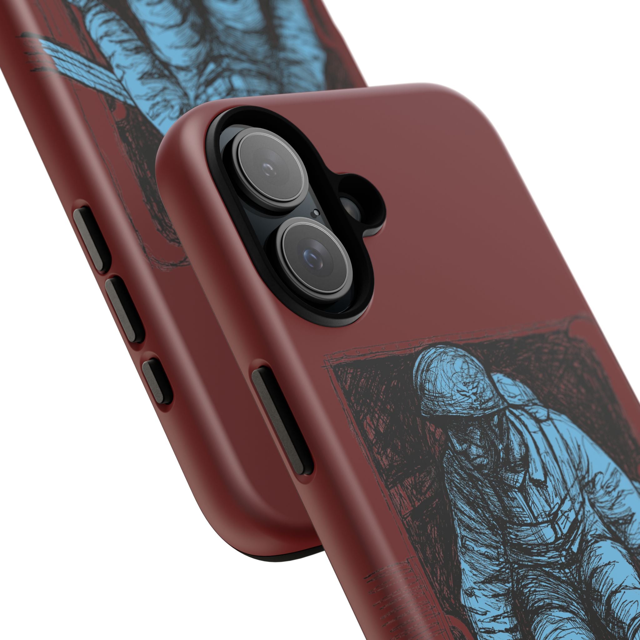 Fallschirmjäger Phone Case | WWII German Paratrooper Hand-Drawn Art | Maroon & Cambridge Blue Tough Case