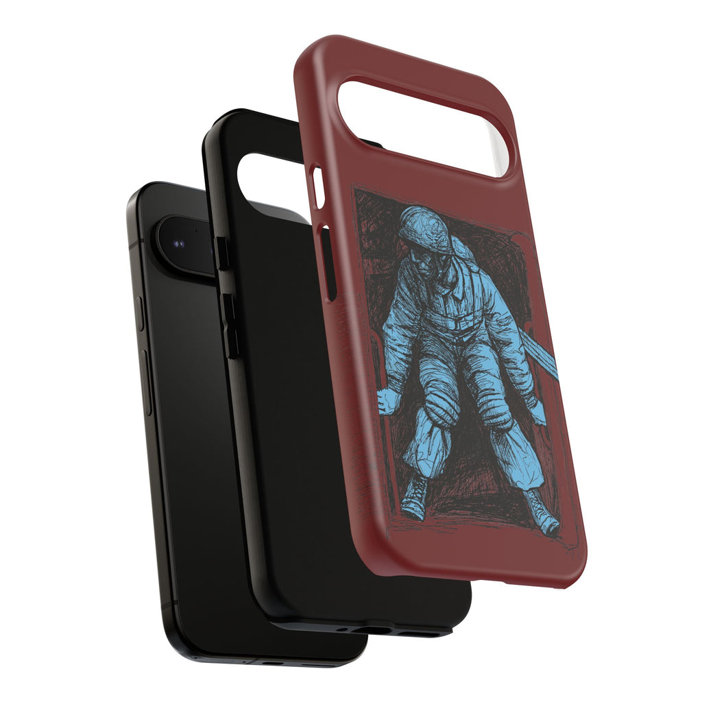 Fallschirmjäger Phone Case | WWII German Paratrooper Hand-Drawn Art | Maroon & Cambridge Blue Tough Case