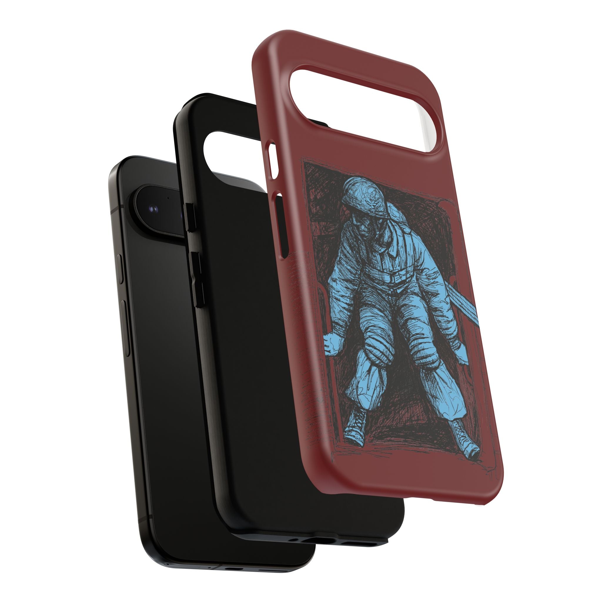 Fallschirmjäger Phone Case | WWII German Paratrooper Hand-Drawn Art | Maroon & Cambridge Blue Tough Case