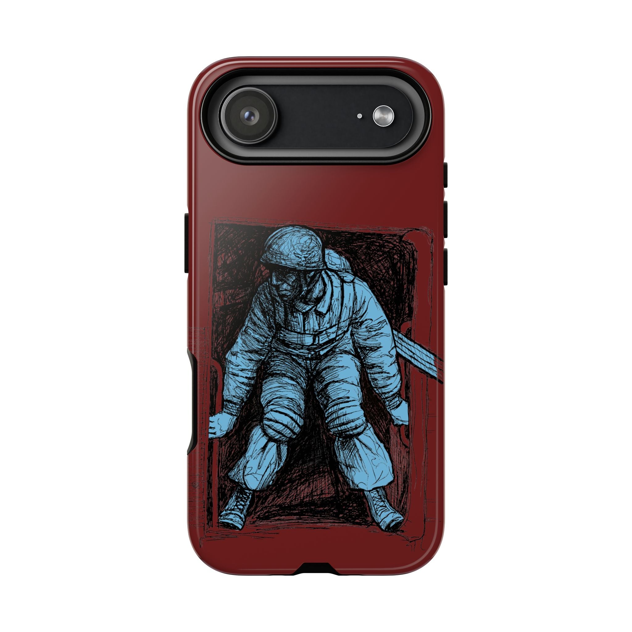 Fallschirmjäger Phone Case | WWII German Paratrooper Hand-Drawn Art | Maroon & Cambridge Blue Tough Case