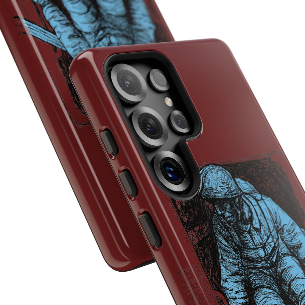Fallschirmjäger Phone Case | WWII German Paratrooper Hand-Drawn Art | Maroon & Cambridge Blue Tough Case