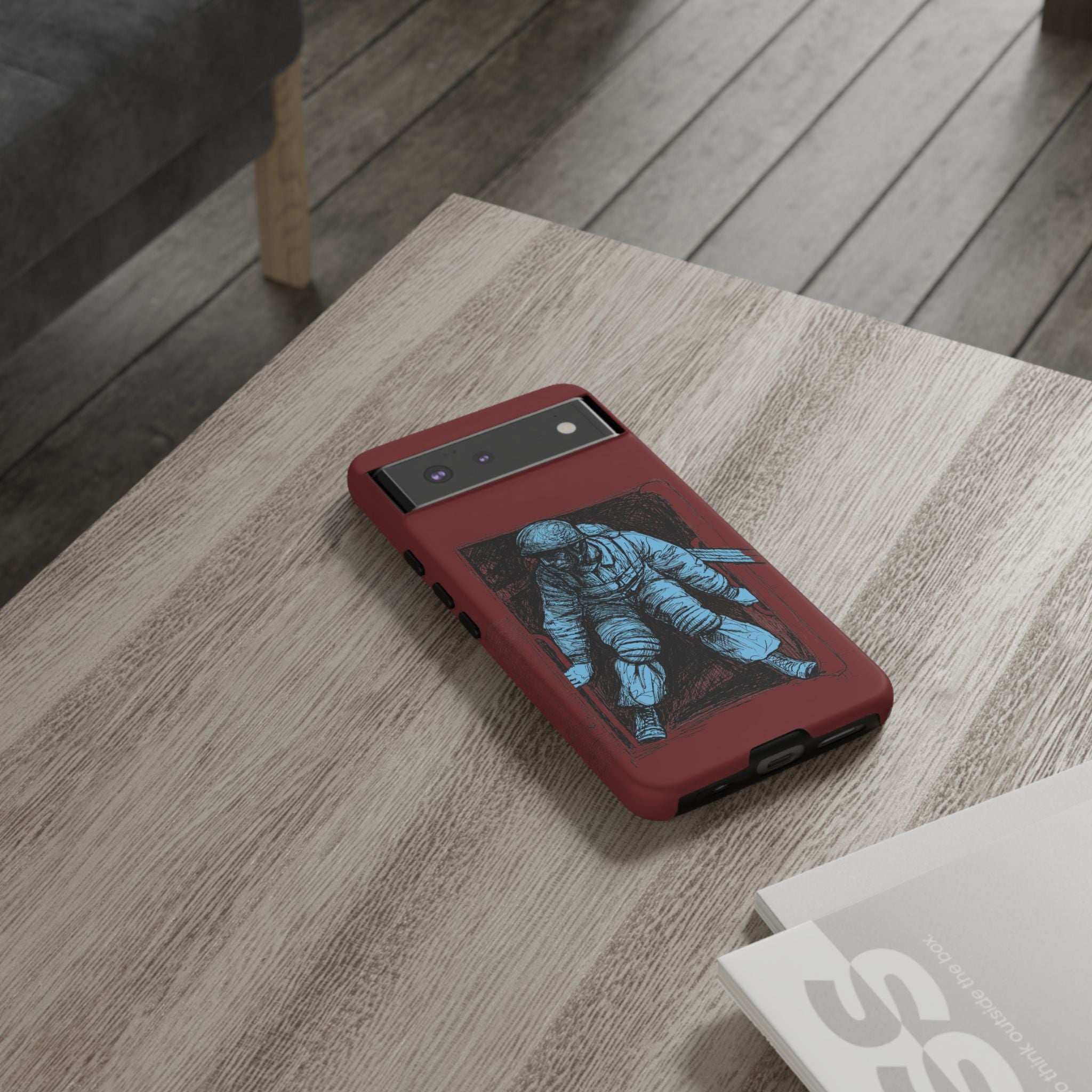 Fallschirmjäger Phone Case | WWII German Paratrooper Hand-Drawn Art | Maroon & Cambridge Blue Tough Case
