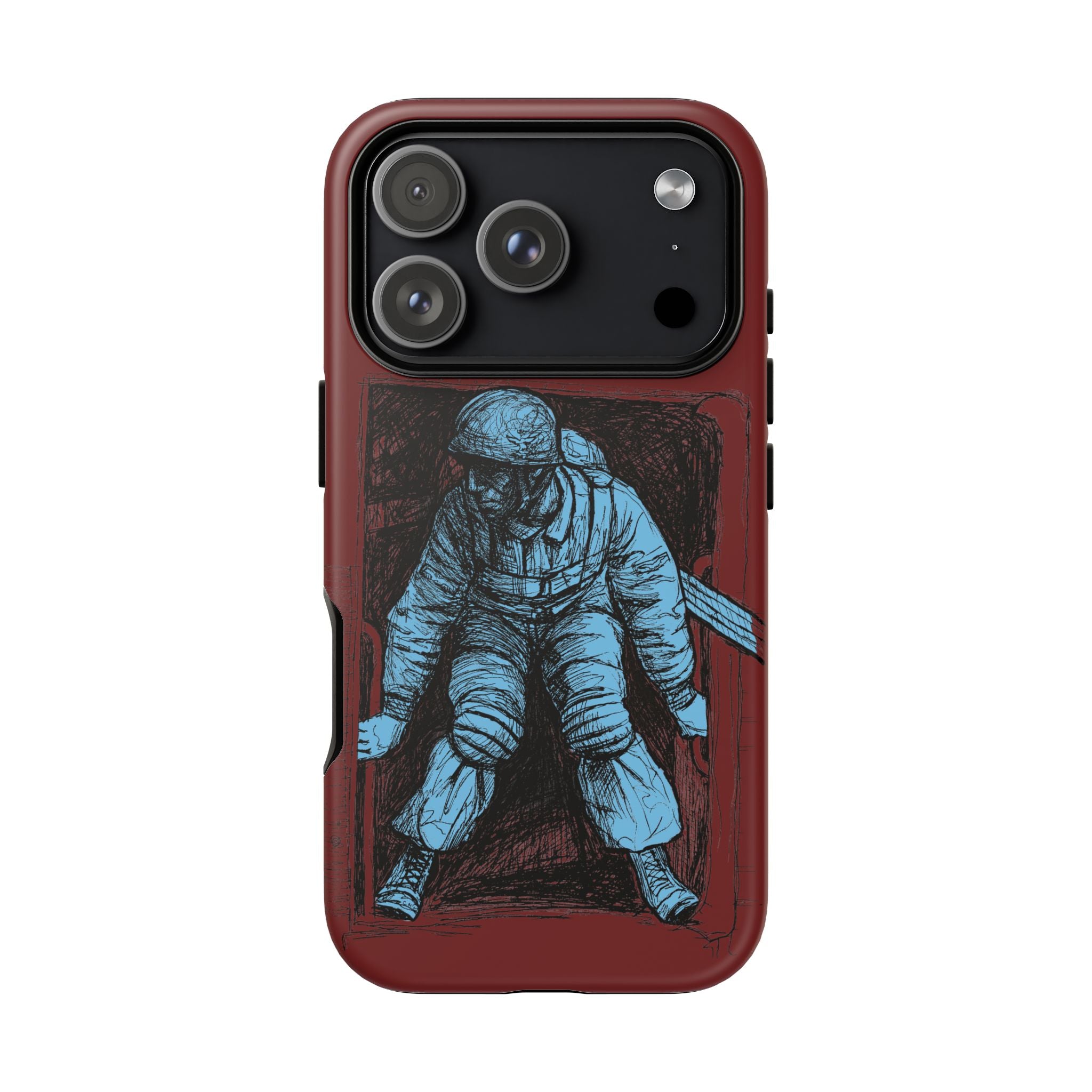 Fallschirmjäger Phone Case | WWII German Paratrooper Hand-Drawn Art | Maroon & Cambridge Blue Tough Case