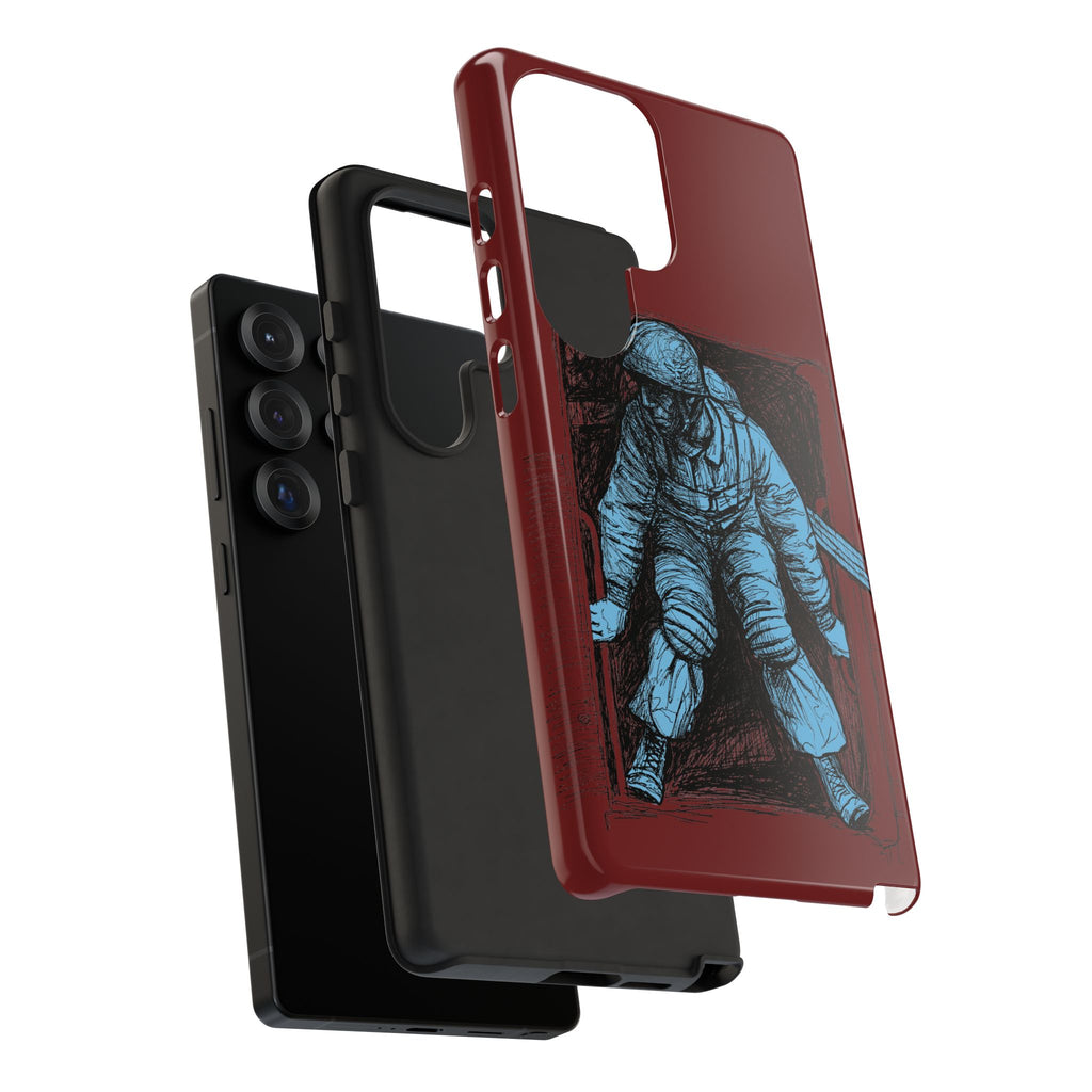 Fallschirmjäger Phone Case | WWII German Paratrooper Hand-Drawn Art | Maroon & Cambridge Blue Tough Case