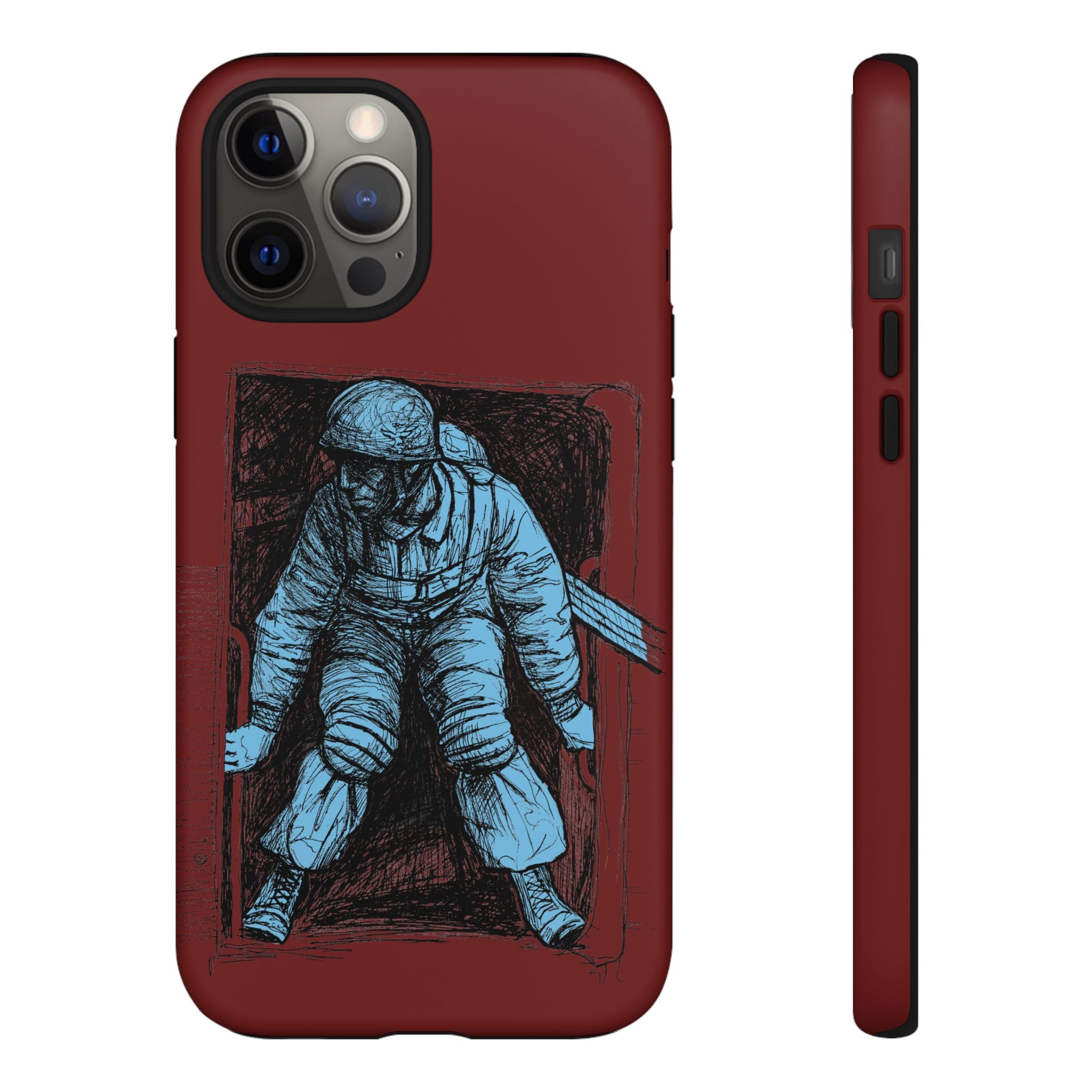 Fallschirmjäger Phone Case | WWII German Paratrooper Hand-Drawn Art | Maroon & Cambridge Blue Tough Case