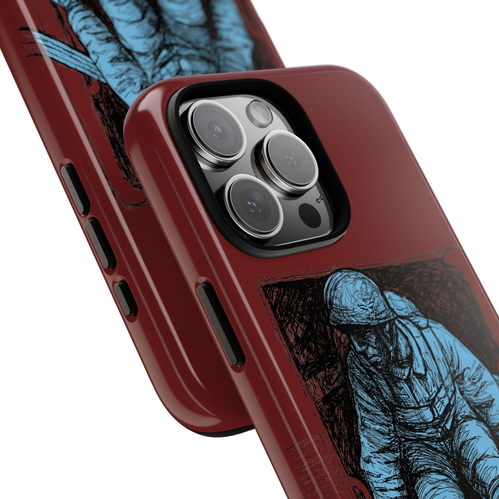 Fallschirmjäger Phone Case | WWII German Paratrooper Hand-Drawn Art | Maroon & Cambridge Blue Tough Case