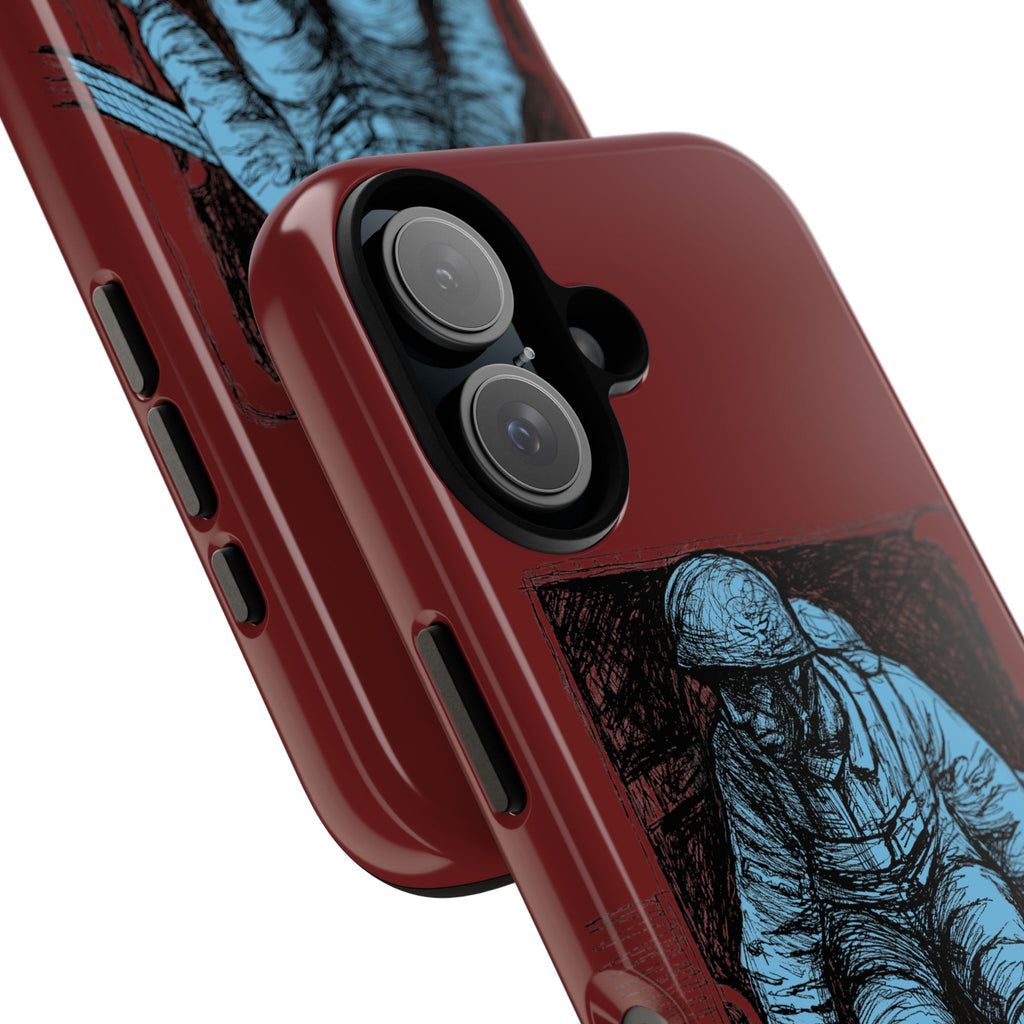 Fallschirmjäger Phone Case | WWII German Paratrooper Hand-Drawn Art | Maroon & Cambridge Blue Tough Case