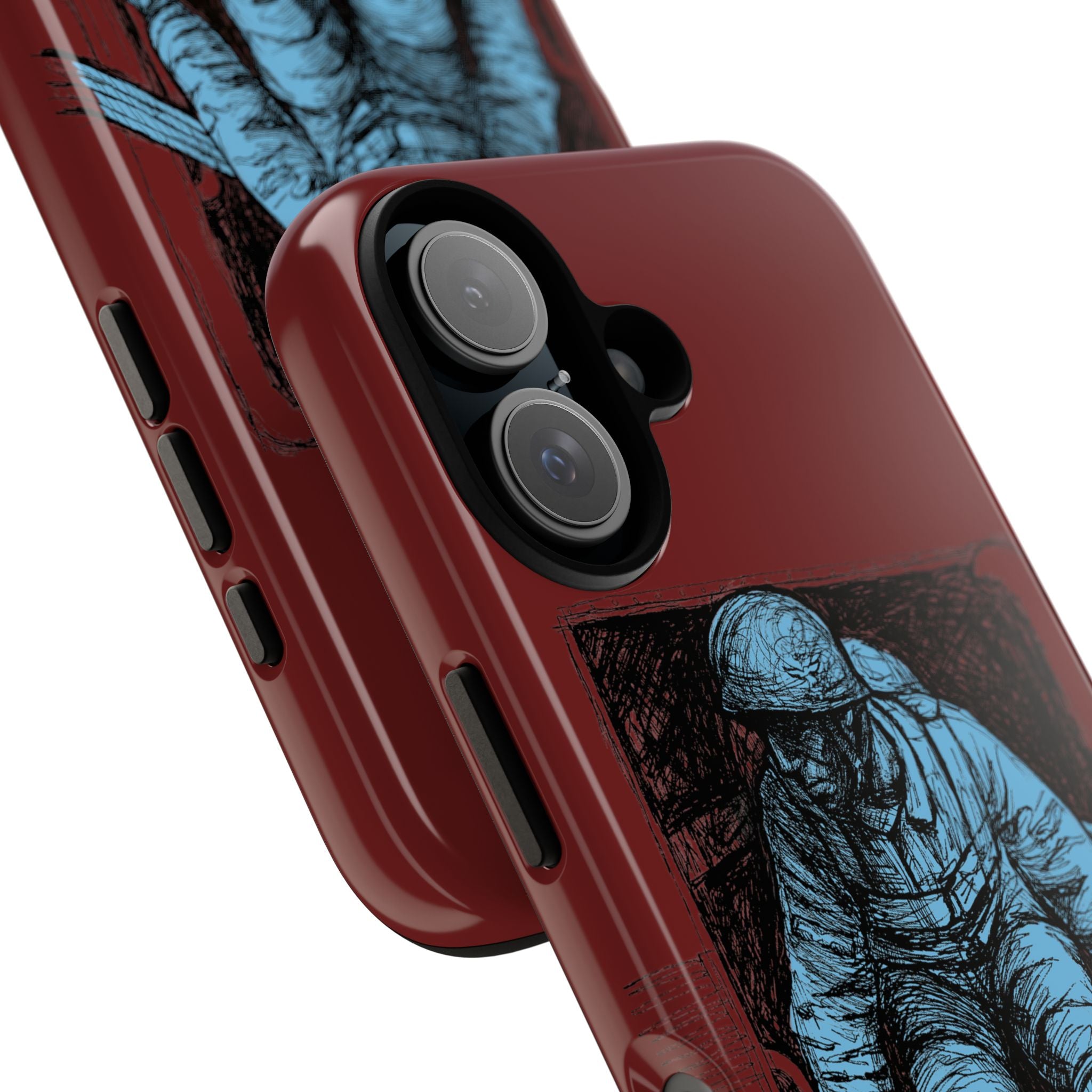 Fallschirmjäger Phone Case | WWII German Paratrooper Hand-Drawn Art | Maroon & Cambridge Blue Tough Case