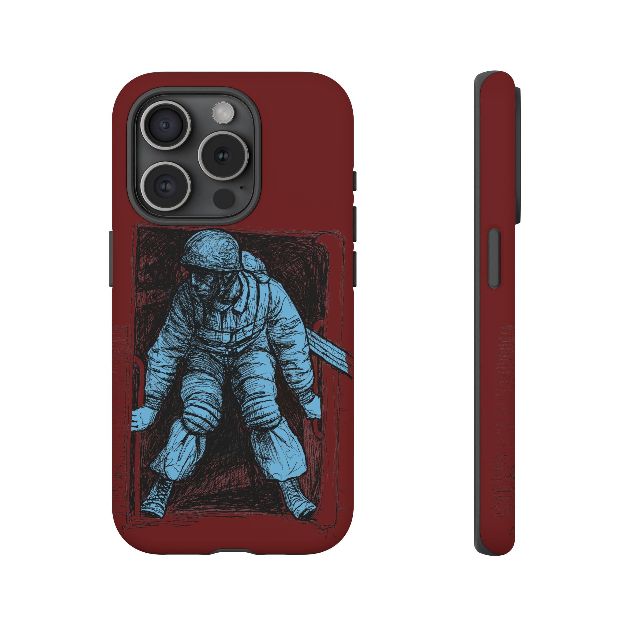 Fallschirmjäger Phone Case | WWII German Paratrooper Hand-Drawn Art | Maroon & Cambridge Blue Tough Case