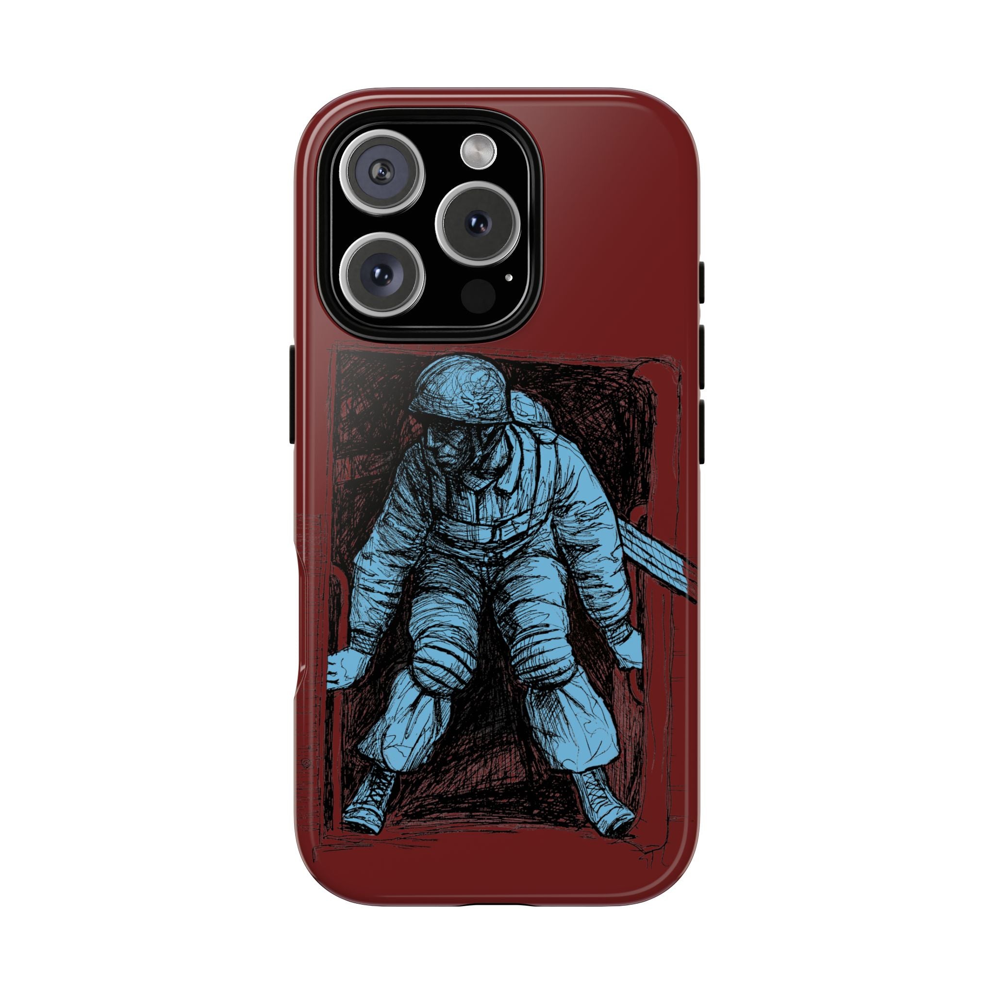 Fallschirmjäger Phone Case | WWII German Paratrooper Hand-Drawn Art | Maroon & Cambridge Blue Tough Case