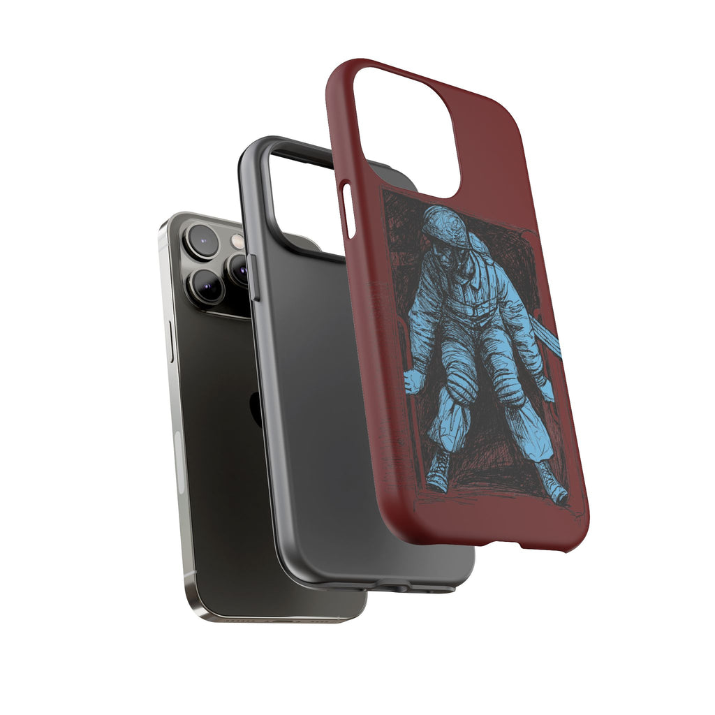 Fallschirmjäger Phone Case | WWII German Paratrooper Hand-Drawn Art | Maroon & Cambridge Blue Tough Case