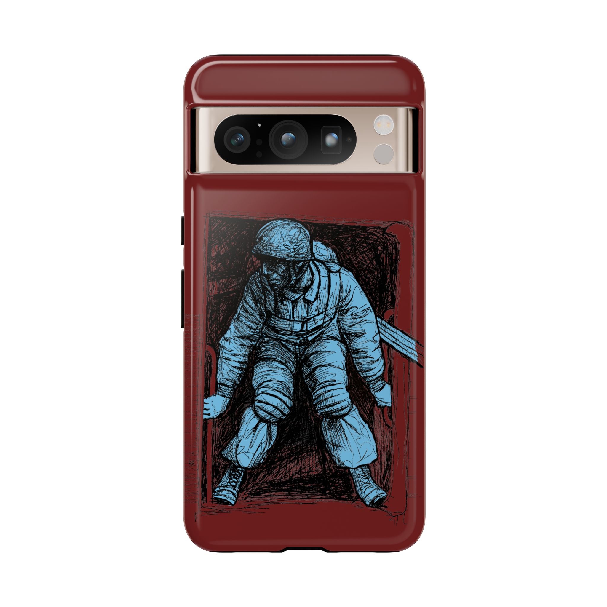 Fallschirmjäger Phone Case | WWII German Paratrooper Hand-Drawn Art | Maroon & Cambridge Blue Tough Case