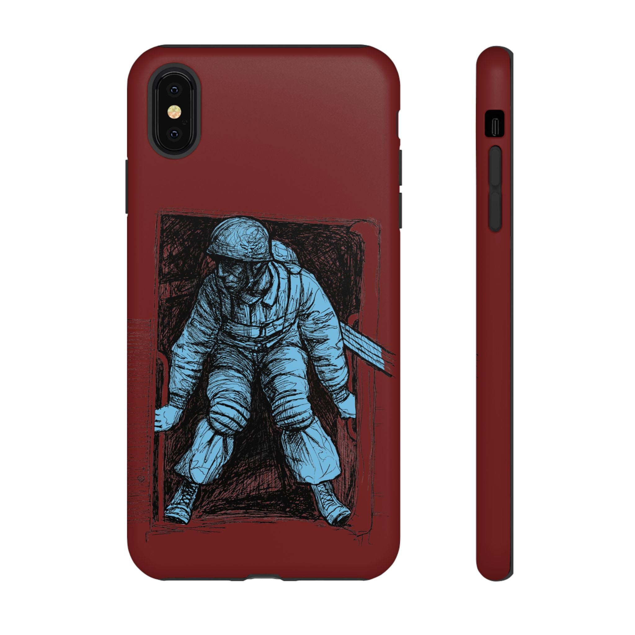 Fallschirmjäger Phone Case | WWII German Paratrooper Hand-Drawn Art | Maroon & Cambridge Blue Tough Case