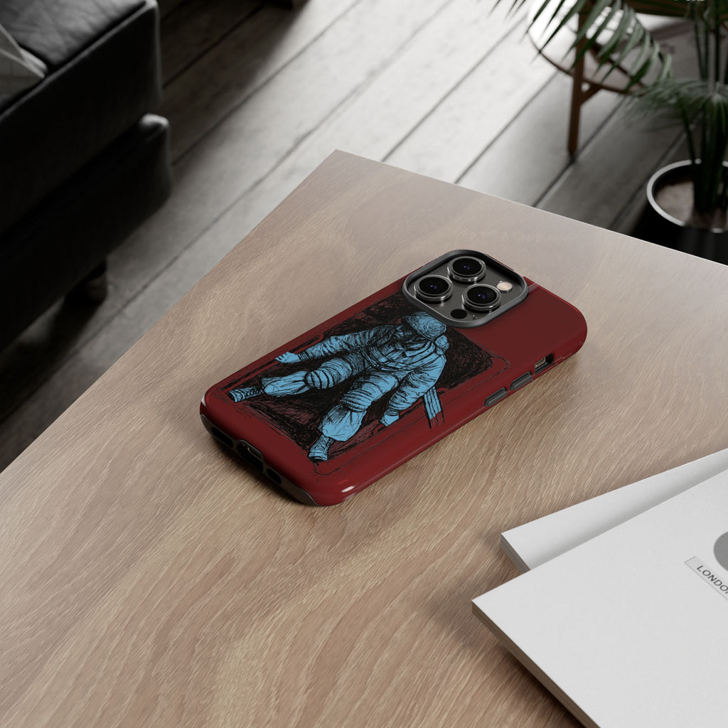 Fallschirmjäger Phone Case | WWII German Paratrooper Hand-Drawn Art | Maroon & Cambridge Blue Tough Case