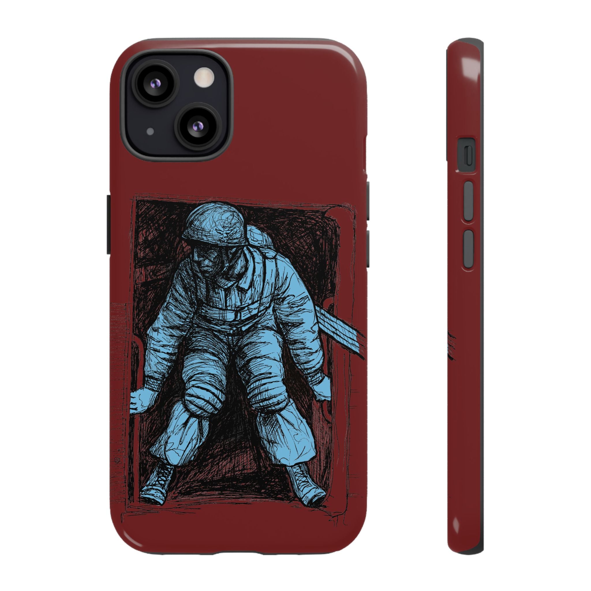 Fallschirmjäger Phone Case | WWII German Paratrooper Hand-Drawn Art | Maroon & Cambridge Blue Tough Case