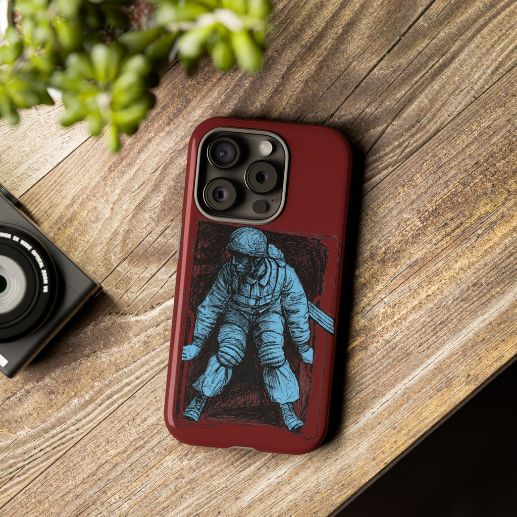 Fallschirmjäger Phone Case | WWII German Paratrooper Hand-Drawn Art | Maroon & Cambridge Blue Tough Case