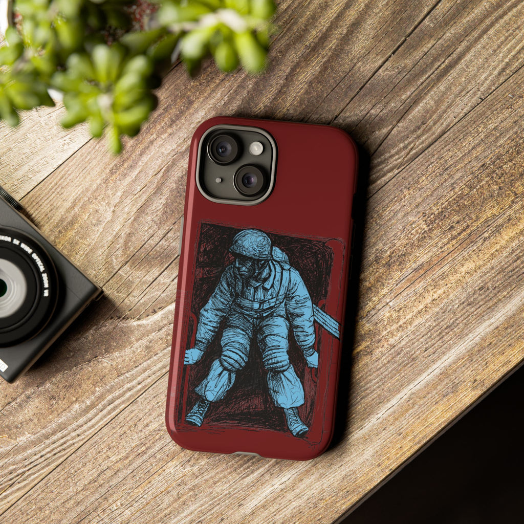 Fallschirmjäger Phone Case | WWII German Paratrooper Hand-Drawn Art | Maroon & Cambridge Blue Tough Case