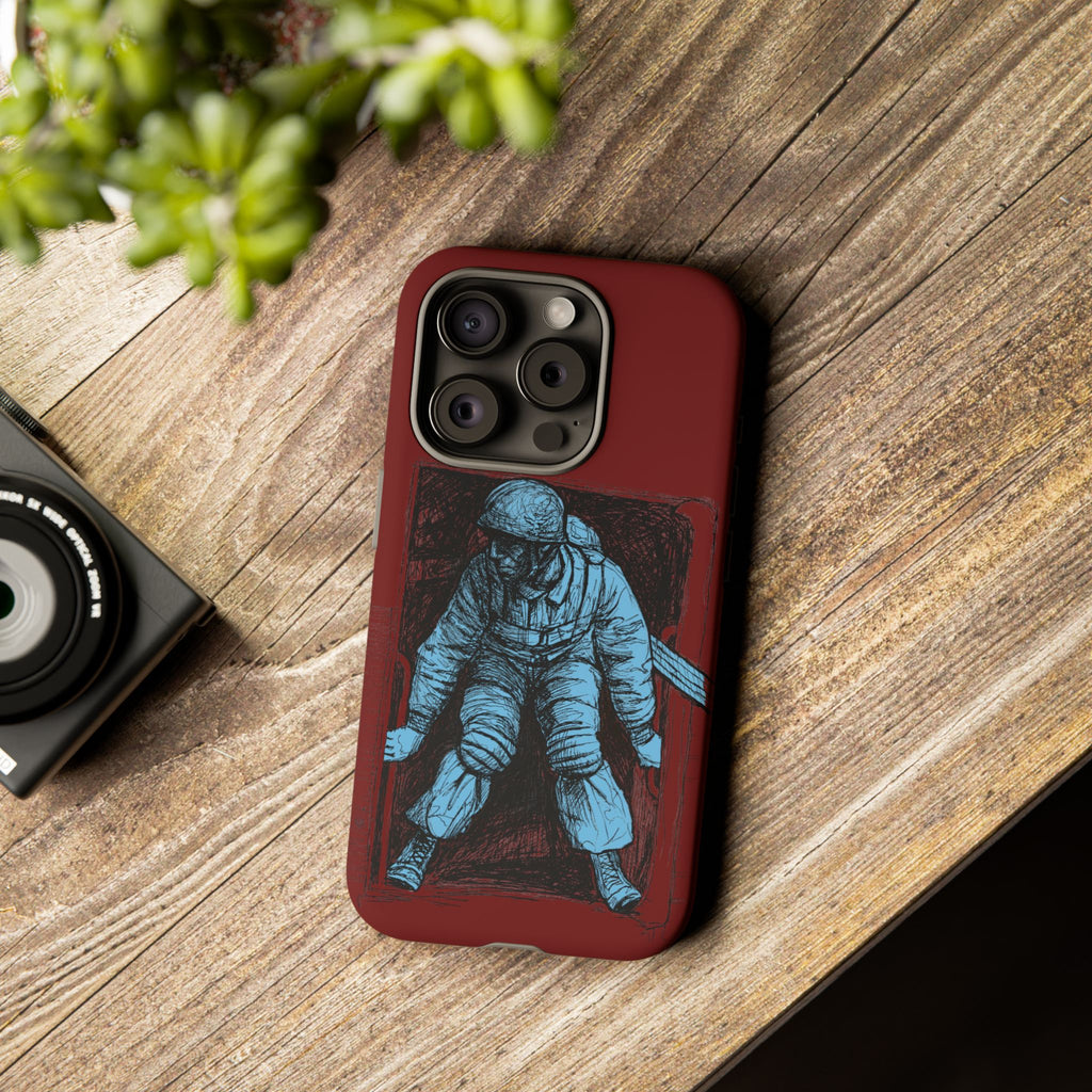 Fallschirmjäger Phone Case | WWII German Paratrooper Hand-Drawn Art | Maroon & Cambridge Blue Tough Case